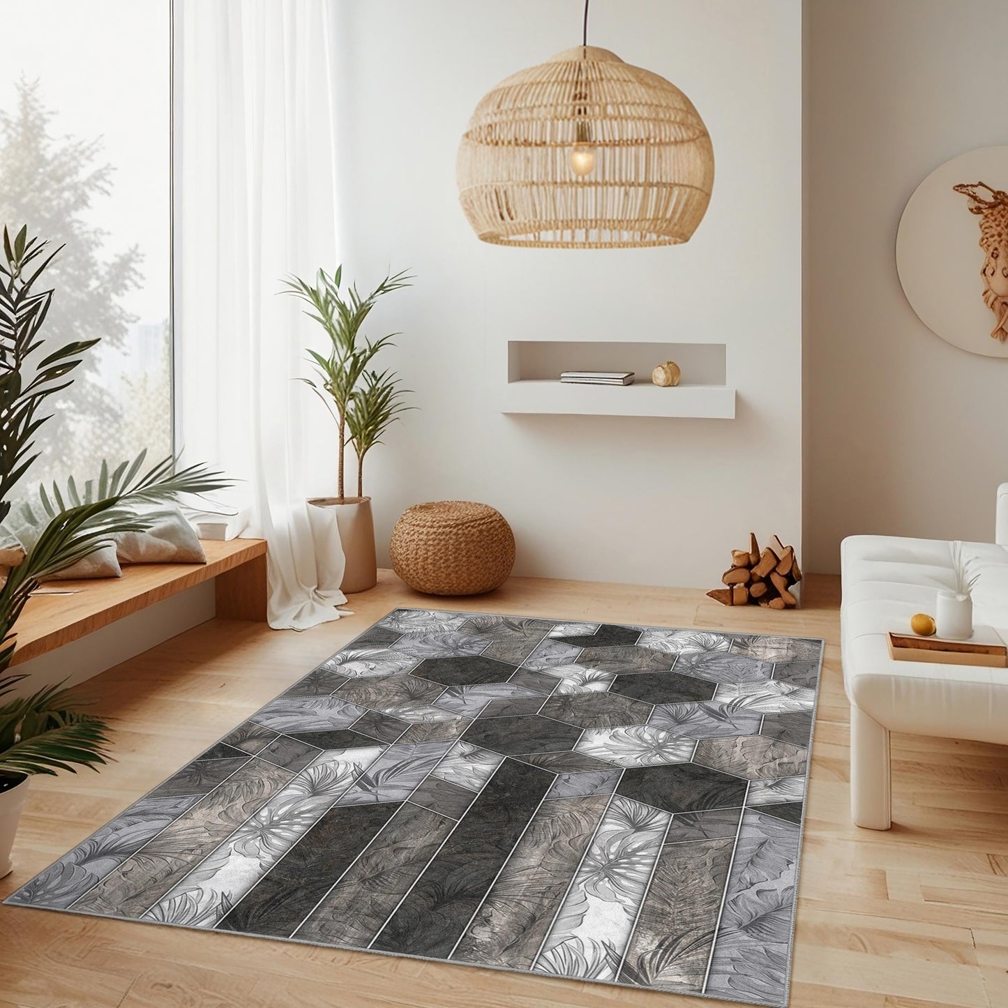 Elegant Hexagonal Pattern Area Rug, Modern Geometric Design Rug, Rectangular Living Room Carpet, Stylish Home Decor Rug
