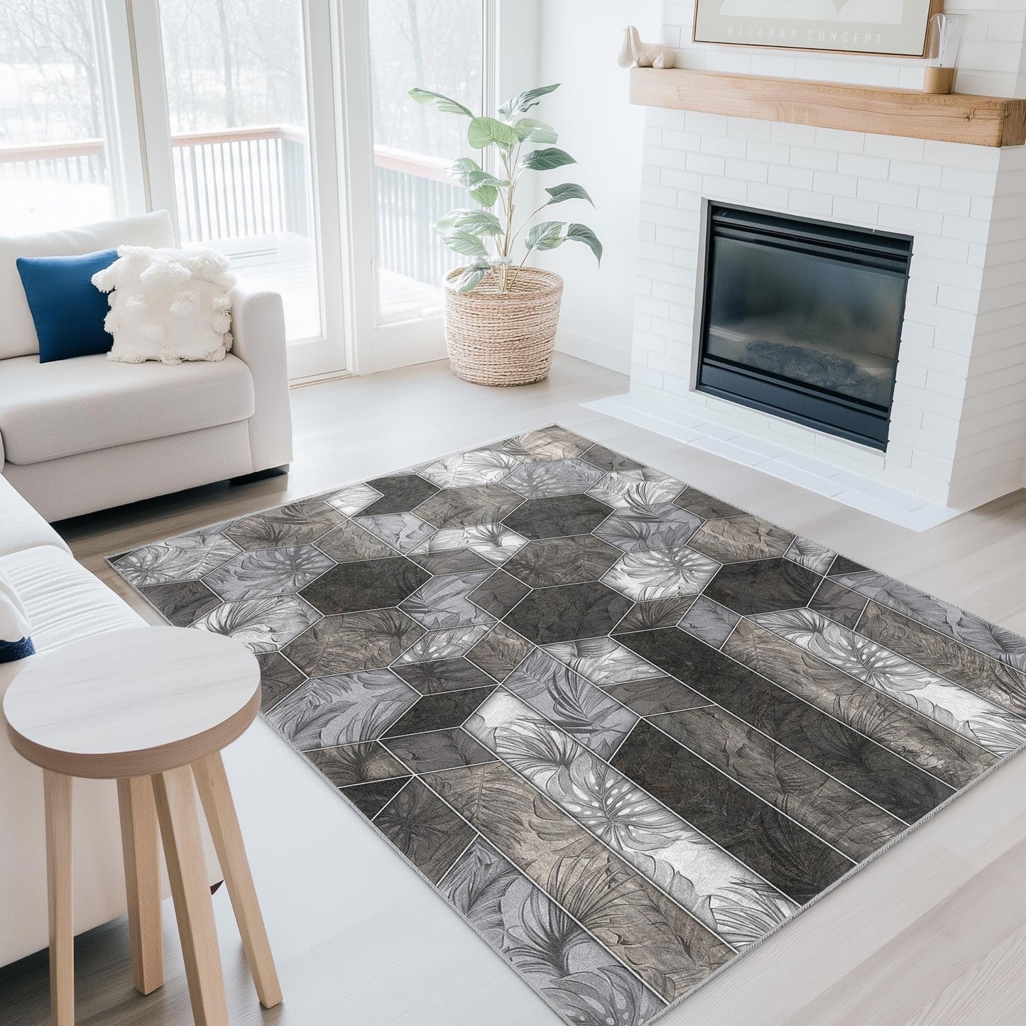 Elegant Hexagonal Pattern Area Rug, Modern Geometric Design Rug, Rectangular Living Room Carpet, Stylish Home Decor Rug