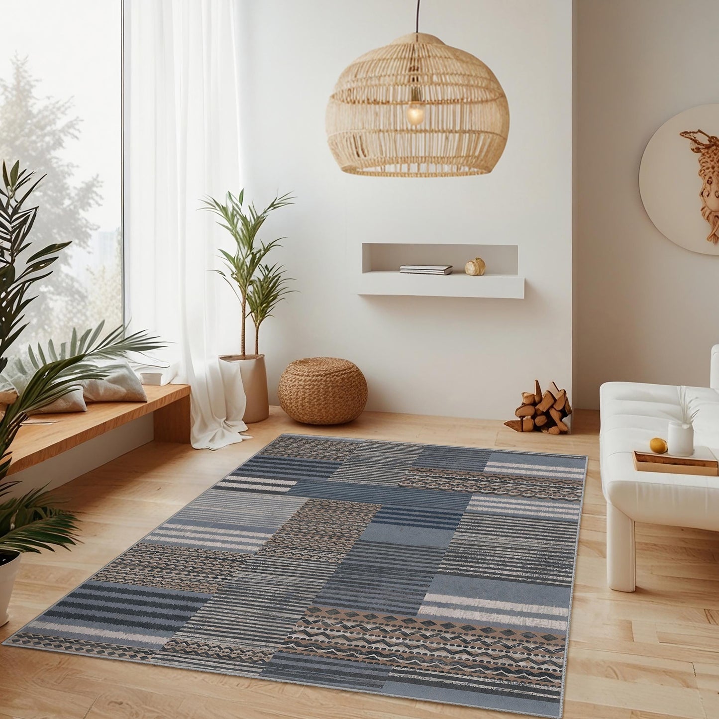 Modern Geometric Pattern Rectangular Area Rug, Stylish Living Room Carpet, Decorative Carpet for Home, Contemporary Design Rug