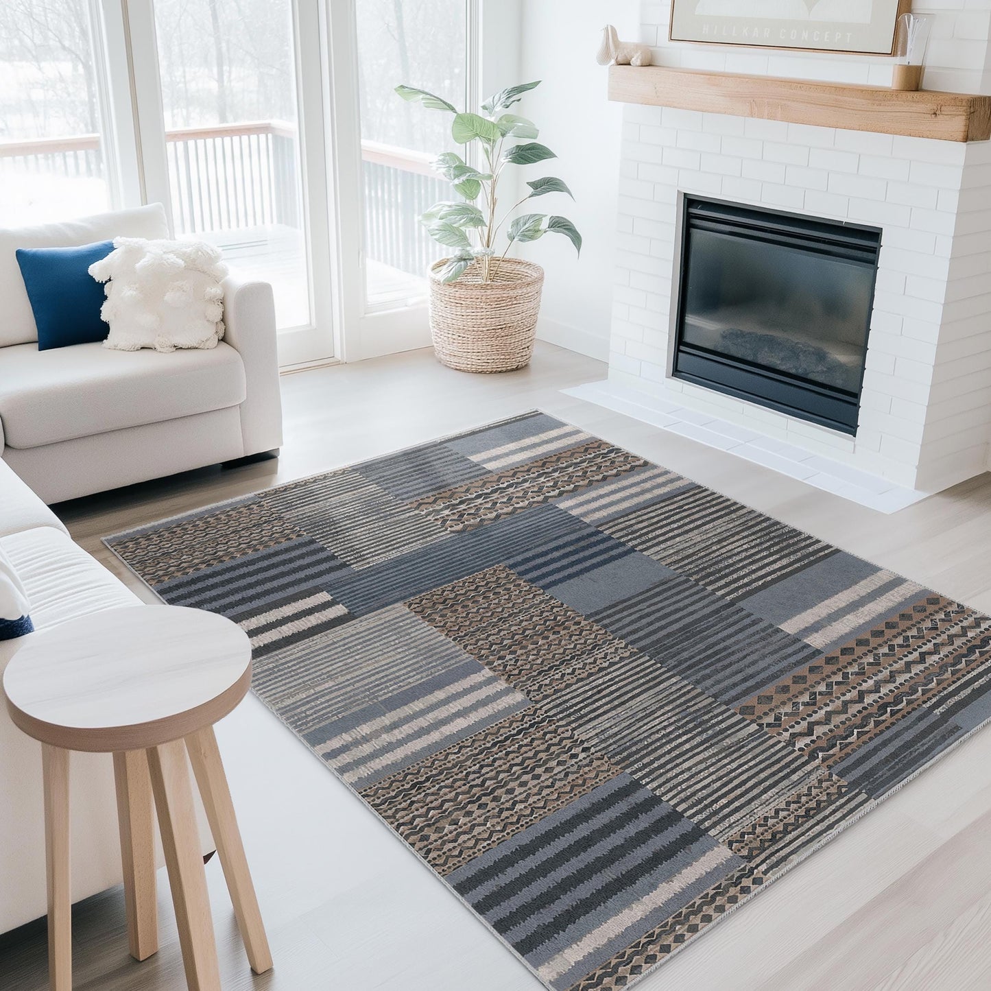 Modern Geometric Pattern Rectangular Area Rug, Stylish Living Room Carpet, Decorative Carpet for Home, Contemporary Design Rug
