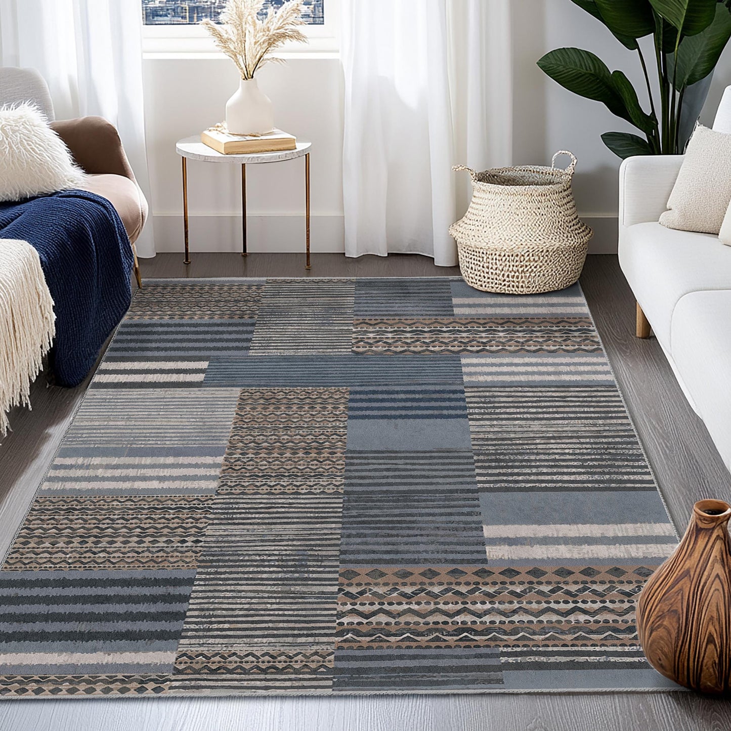 Modern Geometric Pattern Rectangular Area Rug, Stylish Living Room Carpet, Decorative Carpet for Home, Contemporary Design Rug