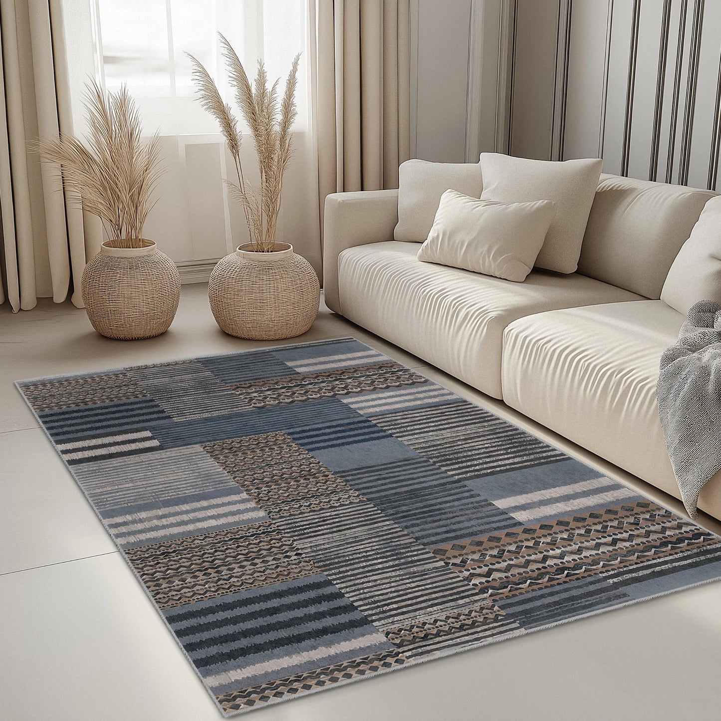 Modern Geometric Pattern Rectangular Area Rug, Stylish Living Room Carpet, Decorative Carpet for Home, Contemporary Design Rug