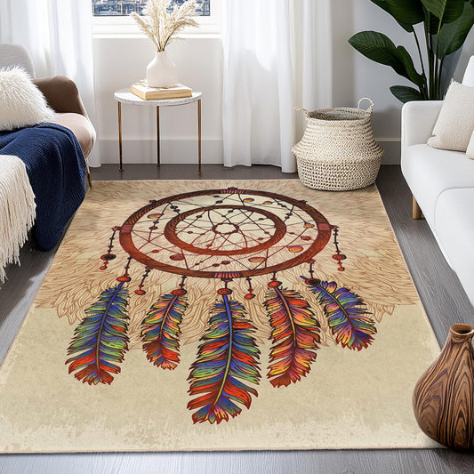 Dreamcatcher Bohemian Rectangular Area Rug, Colorful Dream Catcher Carpet, Living Room Decor, Boho Style Rug, Ethnic Pattern Rug