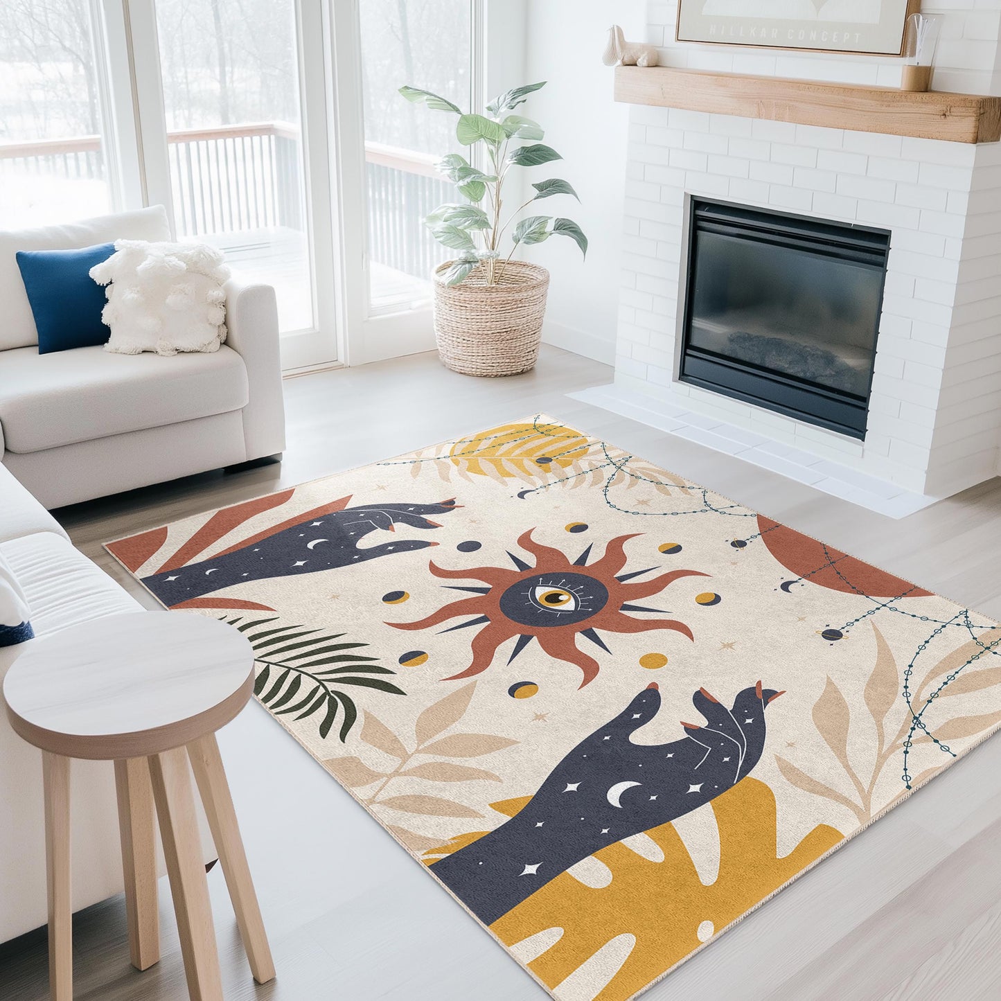 Bohemian Style Rectangle Rug, Modern Abstract Design Area Rug, Living Room Carpet, Unique Home Decor, Stylish Floor Mat