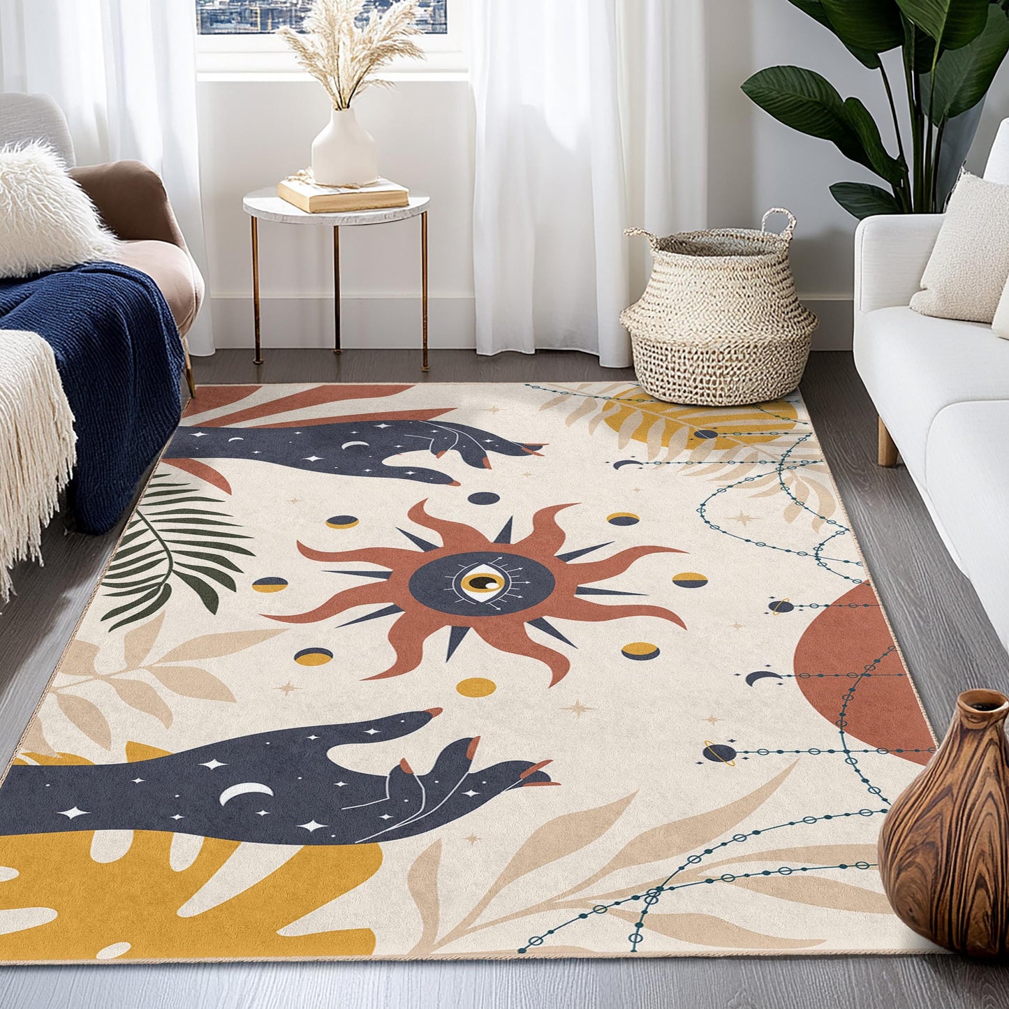 Bohemian Style Rectangle Rug, Modern Abstract Design Area Rug, Living Room Carpet, Unique Home Decor, Stylish Floor Mat