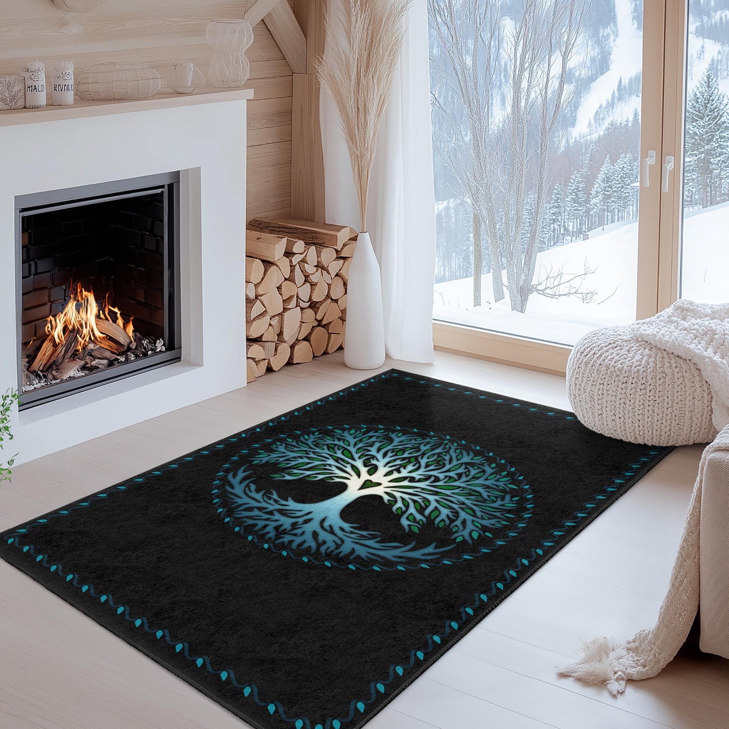 Tree of Life Rectangular Area Rug, Nature Inspired Home Decor, Living Room Carpet, Bohemian Style Rug, Forest Themed Rug