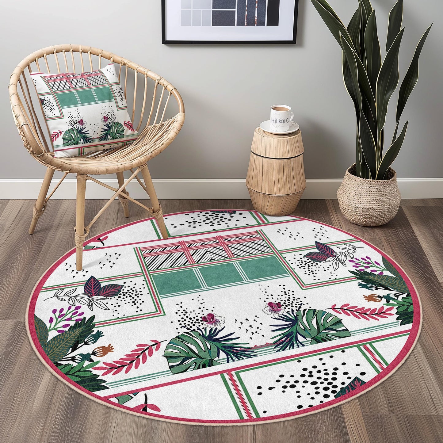 Vibrant Floral Round Area Rug, Boho Chic Round Rug, Stylish Round Carpet for Living Room, Bedroom, or Nursery Decor