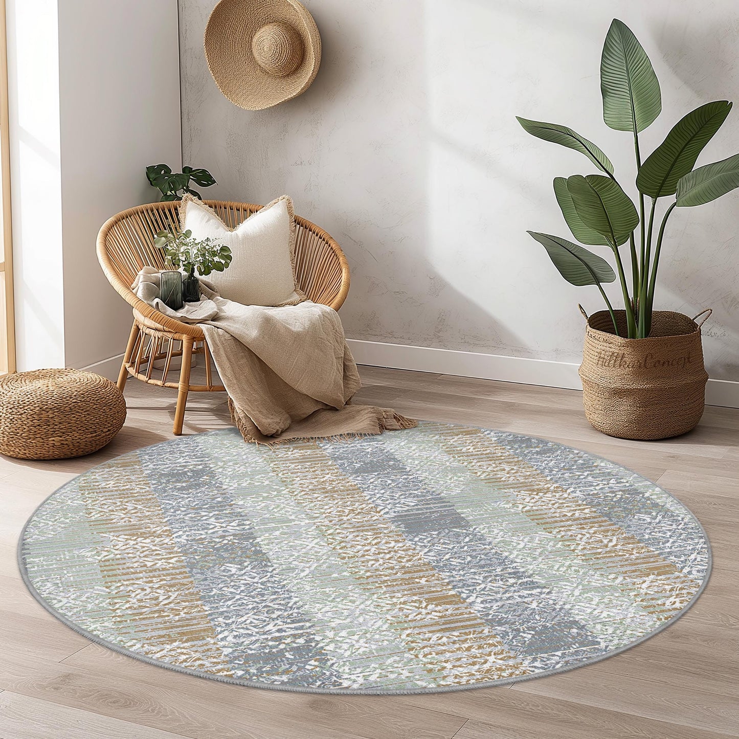 Geometric Round Area Rug, Stylish Circular Carpet for Living Room, Modern Home Decor, Soft Plush Floor Mat