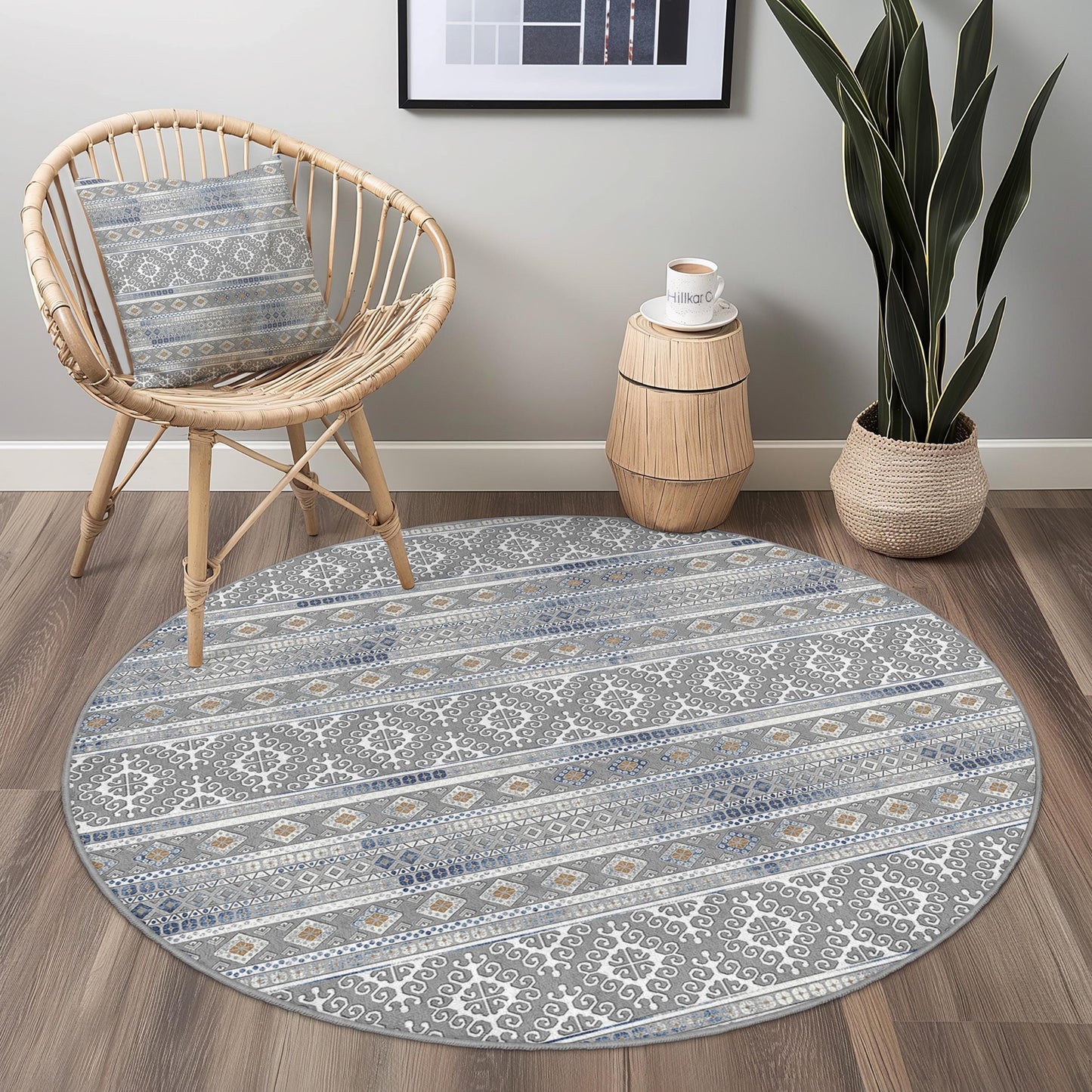 Elegant Geometric Round Area Rug, Round Bohemian Carpet, Soft Living Room Rug, Modern Round Floor Mat, Stylish Home Decor