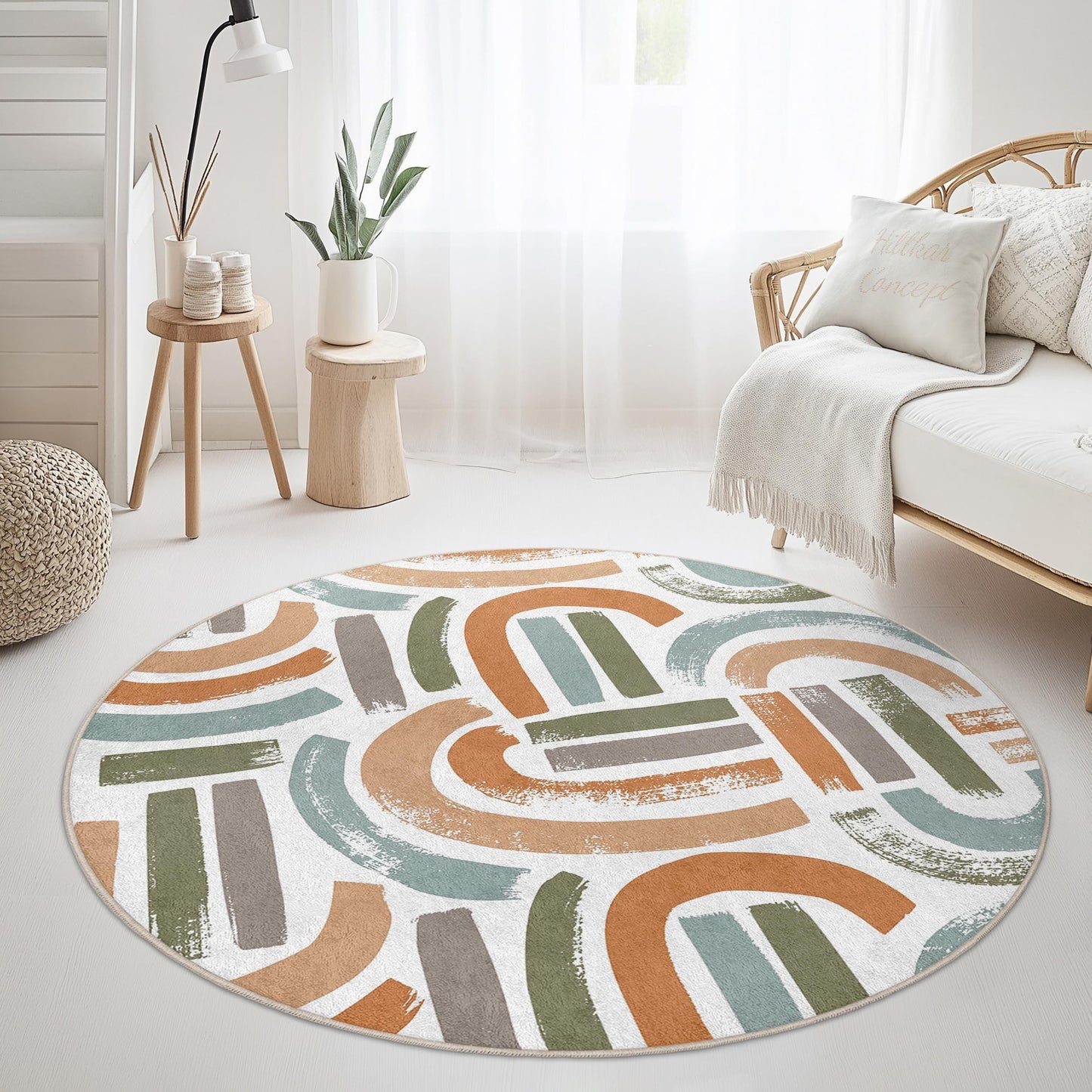 Abstract Round Area Rug, Modern Geometric Circle Carpet, Stylish Living Room Decor, Bohemian Round Rug, Soft Indoor Floor Mat