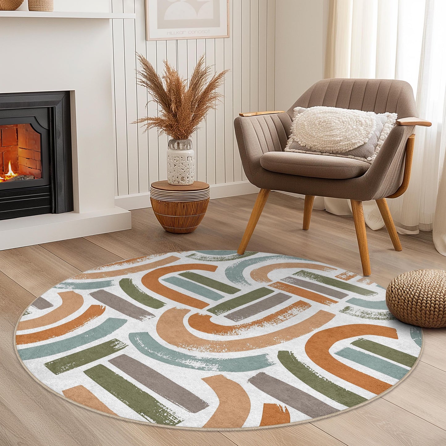 Abstract Round Area Rug, Modern Geometric Circle Carpet, Stylish Living Room Decor, Bohemian Round Rug, Soft Indoor Floor Mat