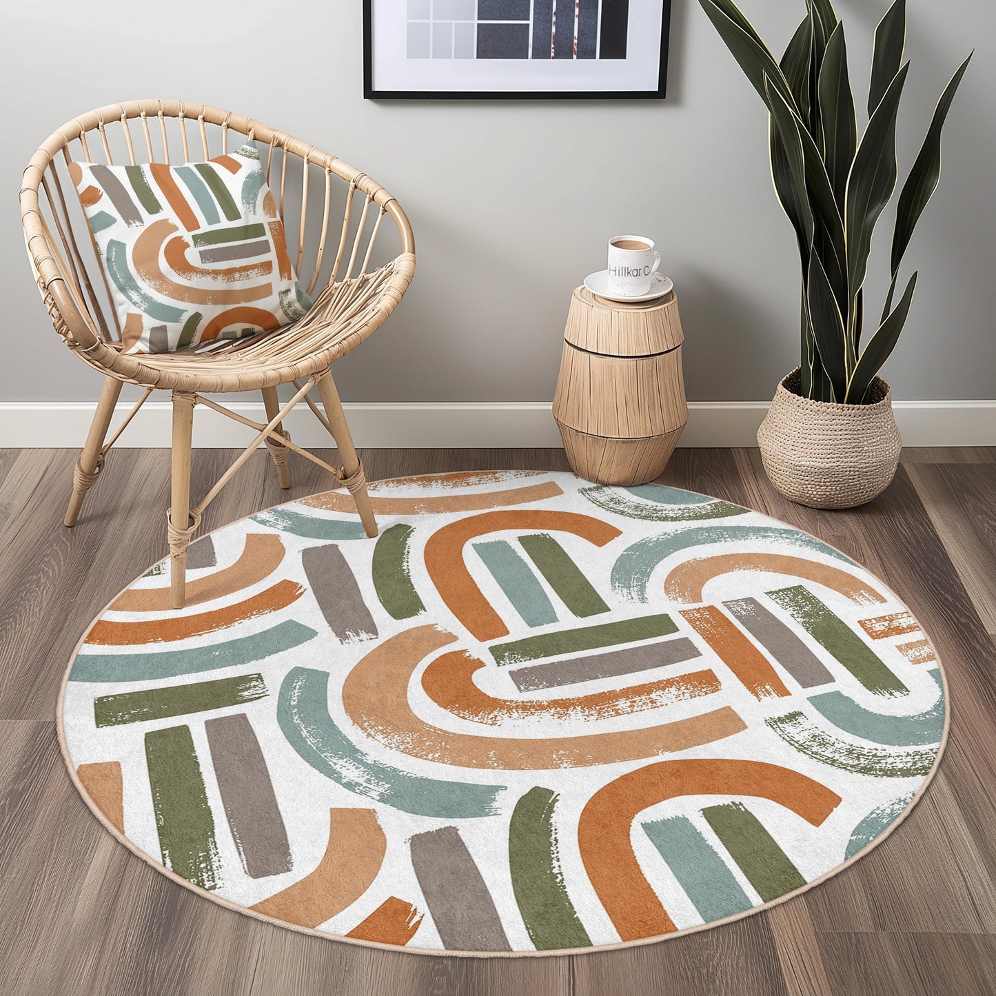 Abstract Round Area Rug, Modern Geometric Circle Carpet, Stylish Living Room Decor, Bohemian Round Rug, Soft Indoor Floor Mat