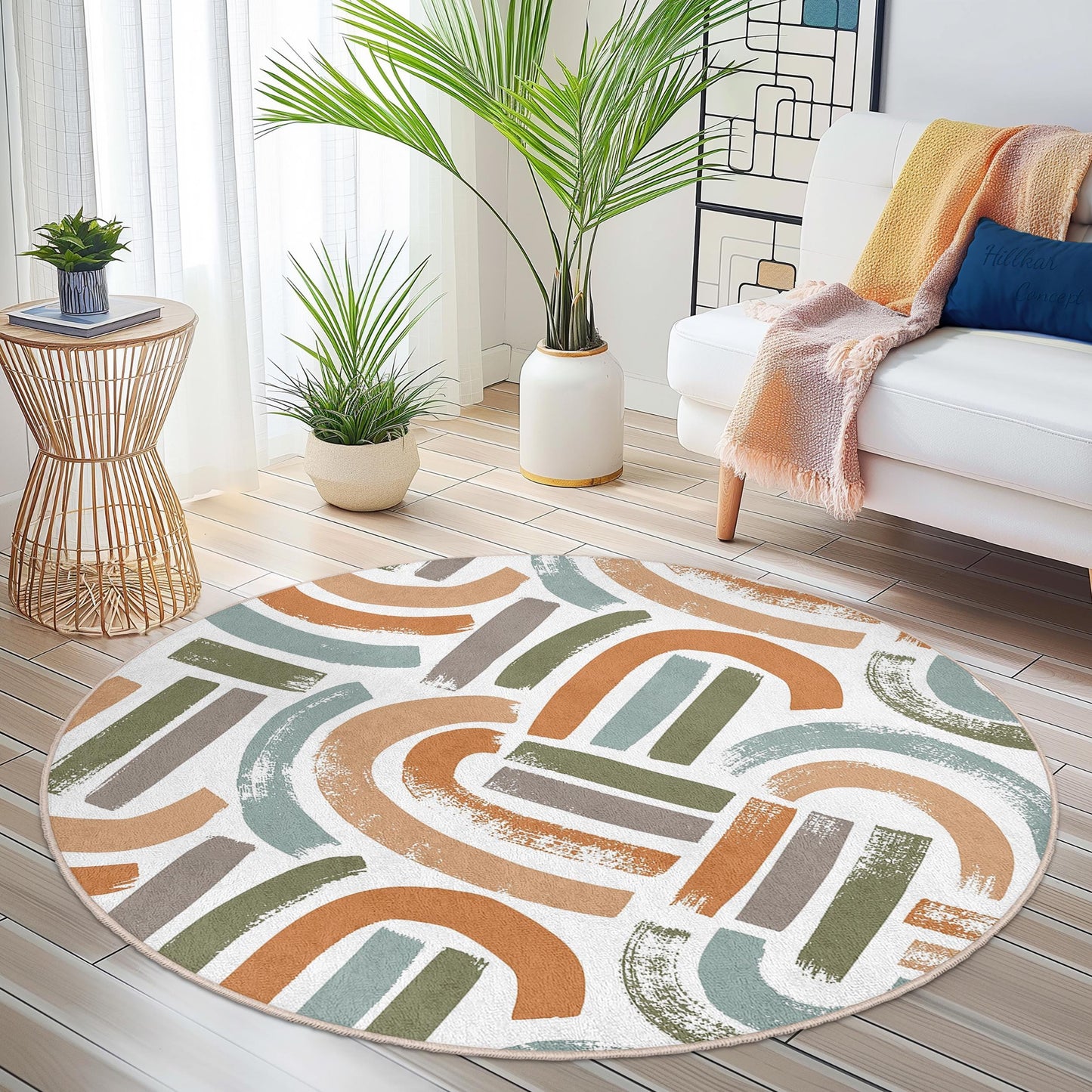 Abstract Round Area Rug, Modern Geometric Circle Carpet, Stylish Living Room Decor, Bohemian Round Rug, Soft Indoor Floor Mat