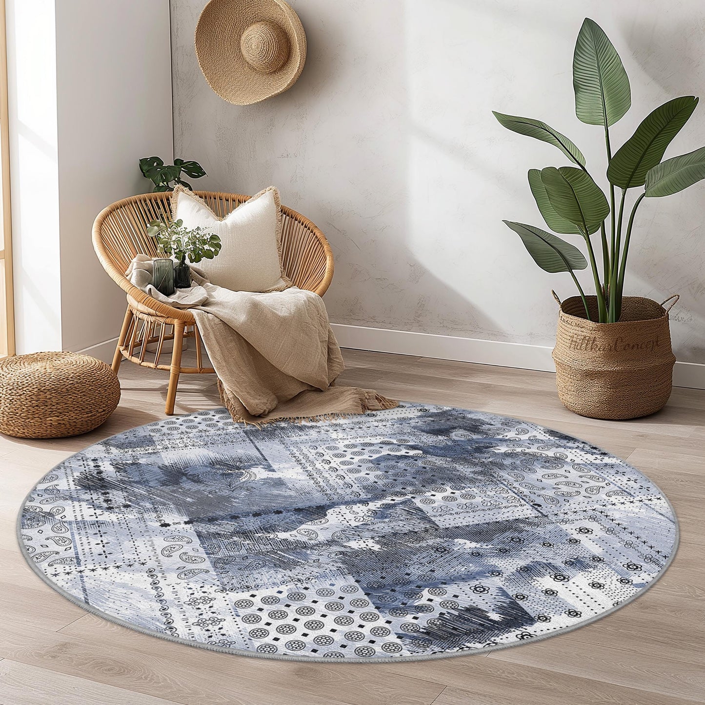 Elegant Round Area Rug, Bohemian Style Round Carpet, Living Room Decor, Soft Round Rug, Bedroom Round Rug, Unique Pattern Rug