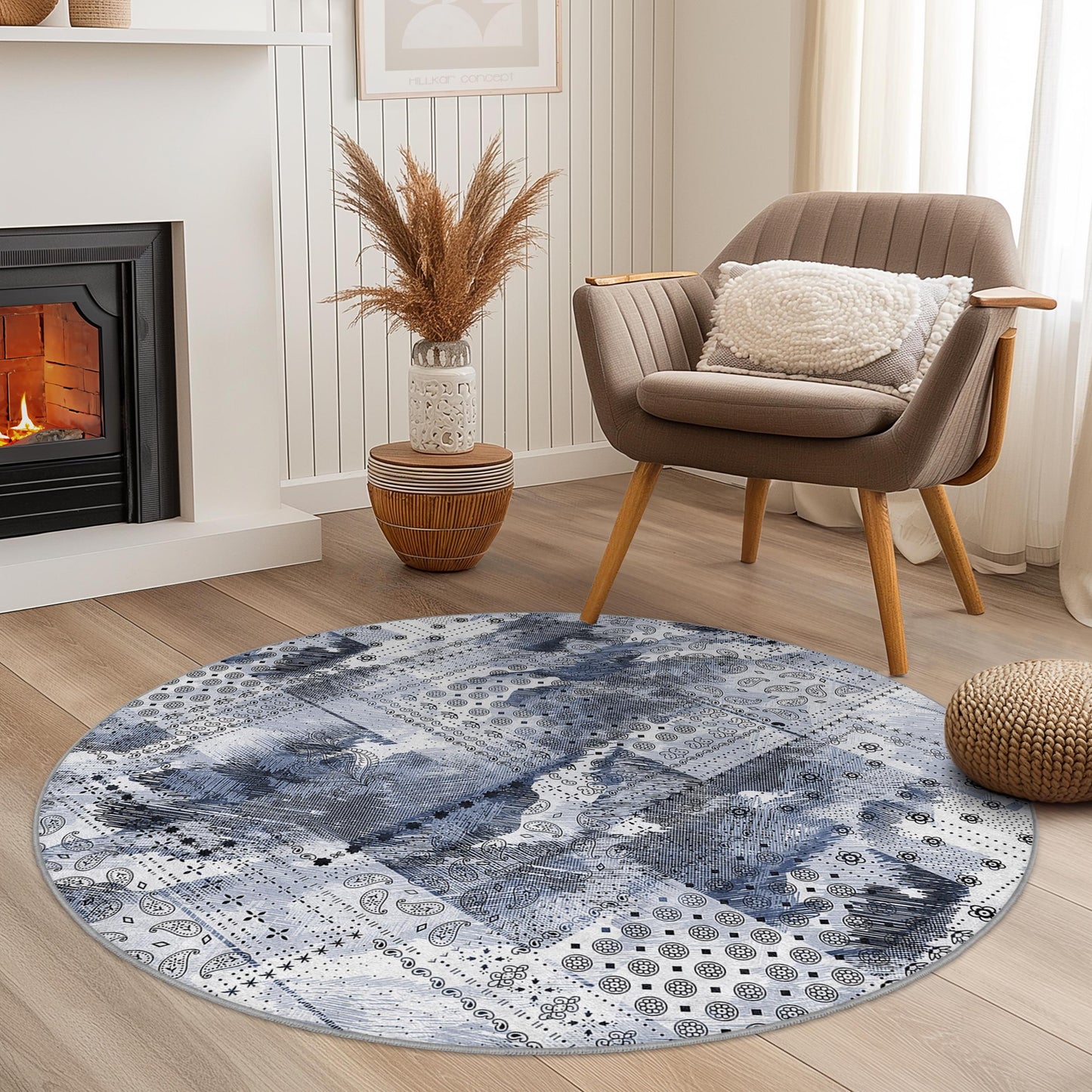 Elegant Round Area Rug, Bohemian Style Round Carpet, Living Room Decor, Soft Round Rug, Bedroom Round Rug, Unique Pattern Rug