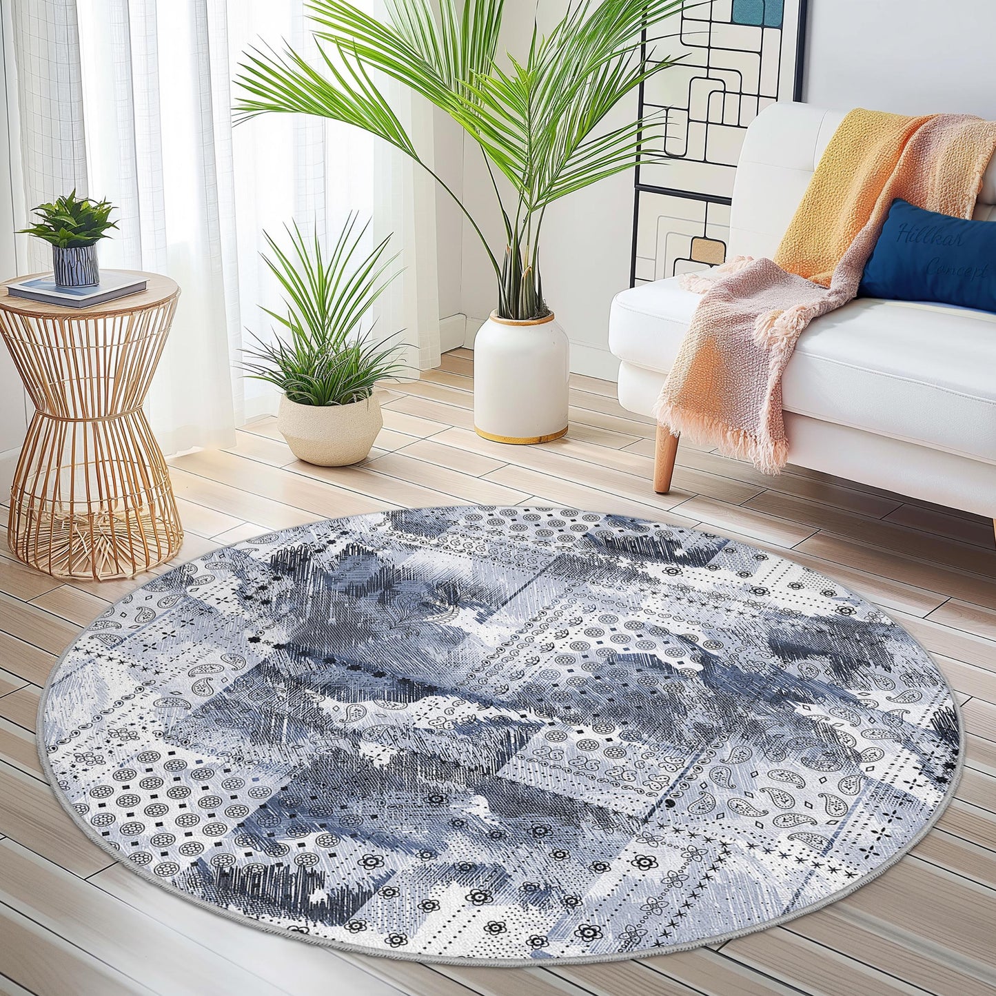 Elegant Round Area Rug, Bohemian Style Round Carpet, Living Room Decor, Soft Round Rug, Bedroom Round Rug, Unique Pattern Rug