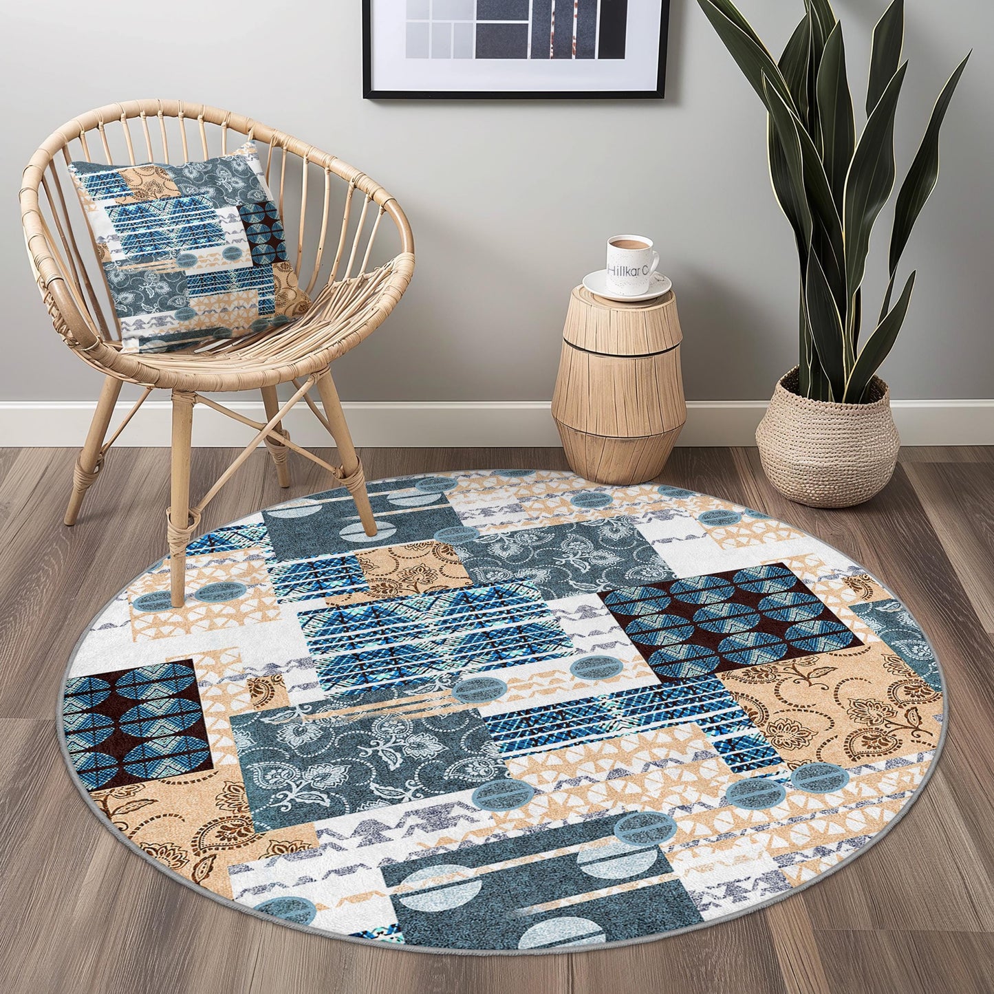 Geometric Pattern Round Area Rug, Modern Circular Carpet, Living Room Decor, Soft Round Rug, Boho Style Home Accessory