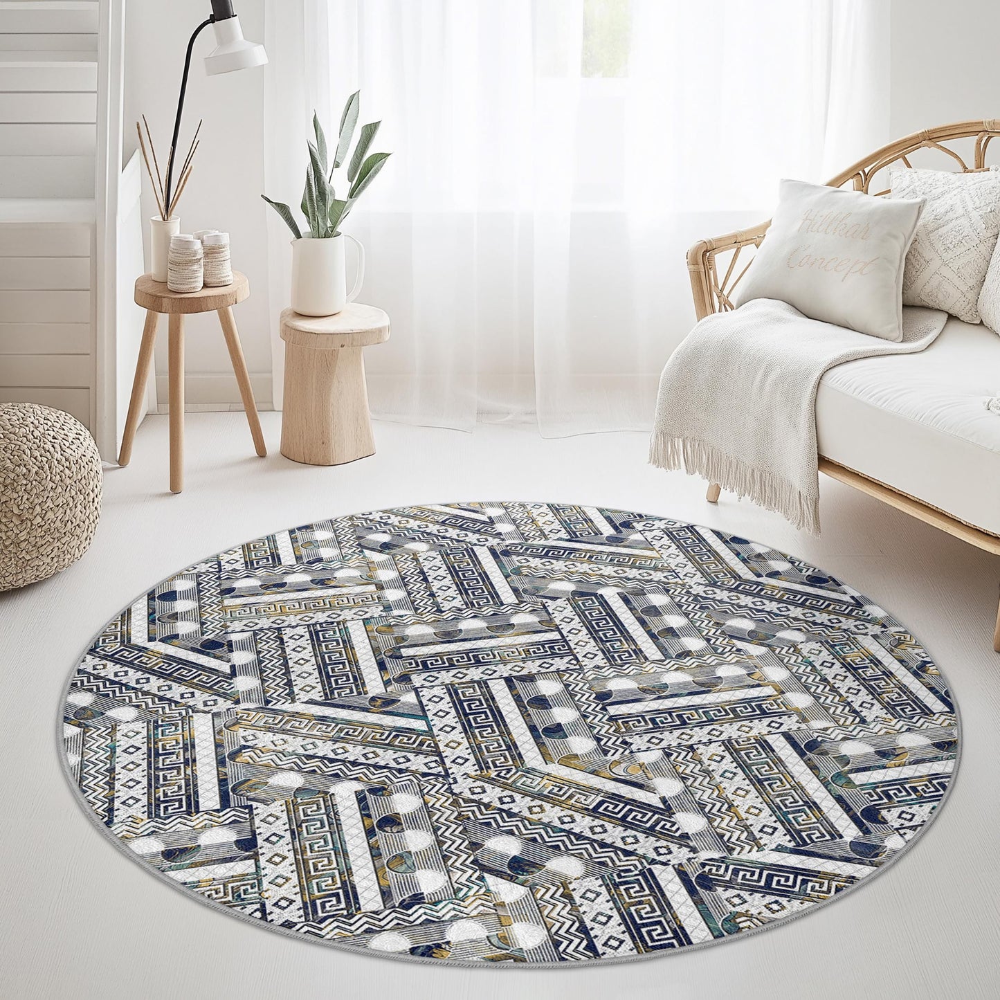 Elegant Geometric Round Area Rug, Modern Round Carpet, Living Room Decor, Stylish Round Rug, Indoor Round Mat