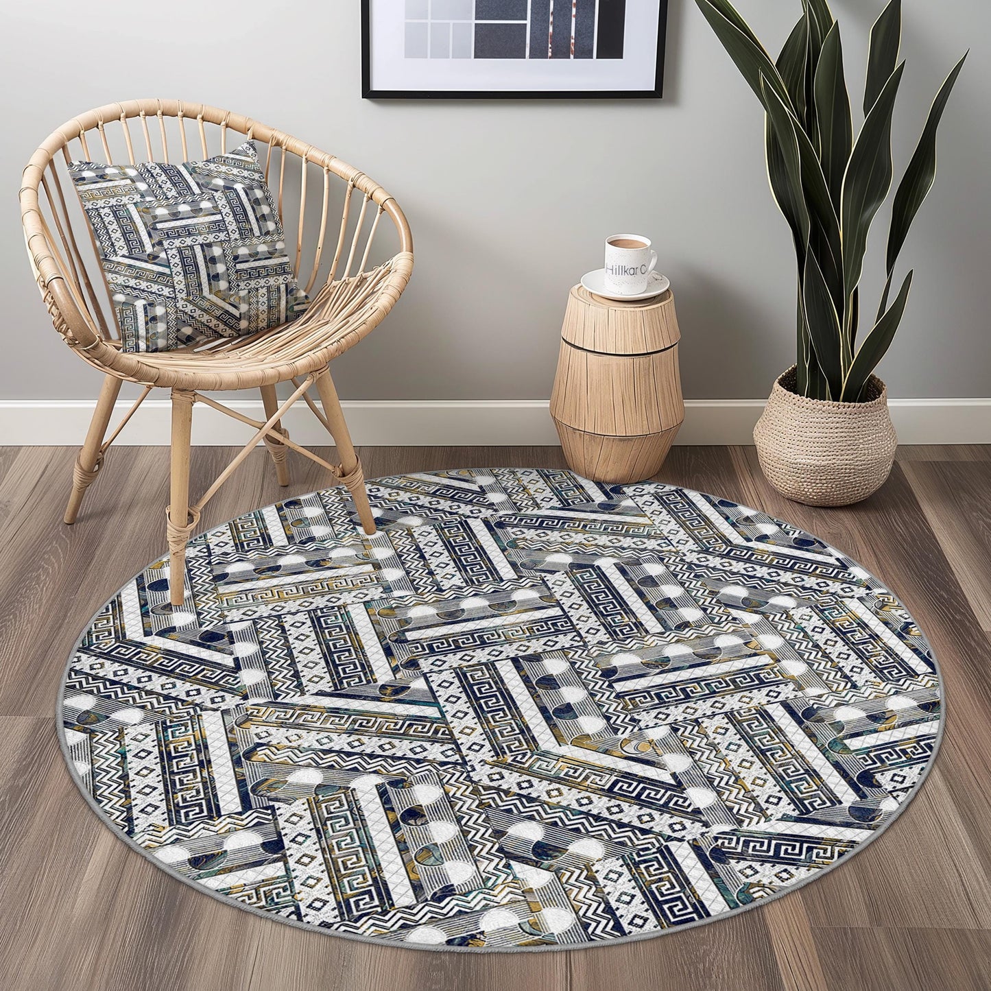 Elegant Geometric Round Area Rug, Modern Round Carpet, Living Room Decor, Stylish Round Rug, Indoor Round Mat