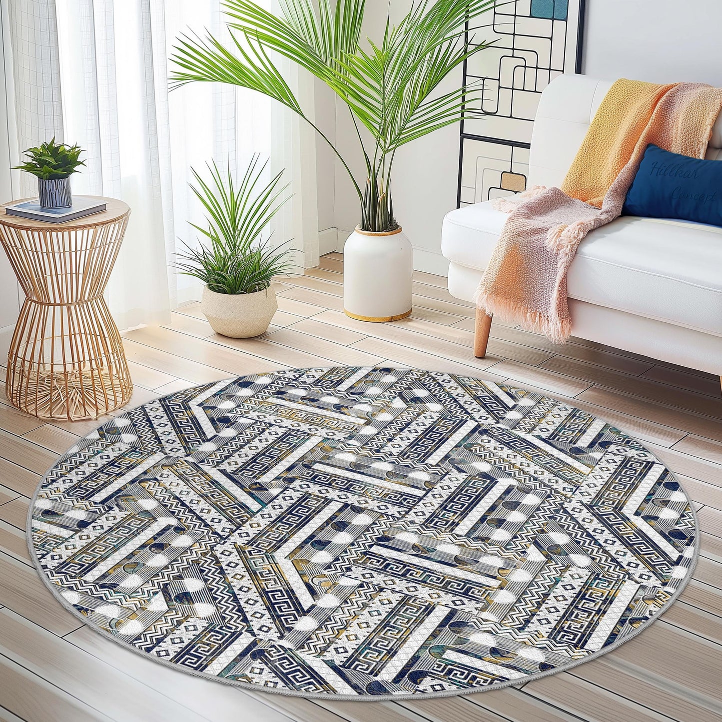 Elegant Geometric Round Area Rug, Modern Round Carpet, Living Room Decor, Stylish Round Rug, Indoor Round Mat