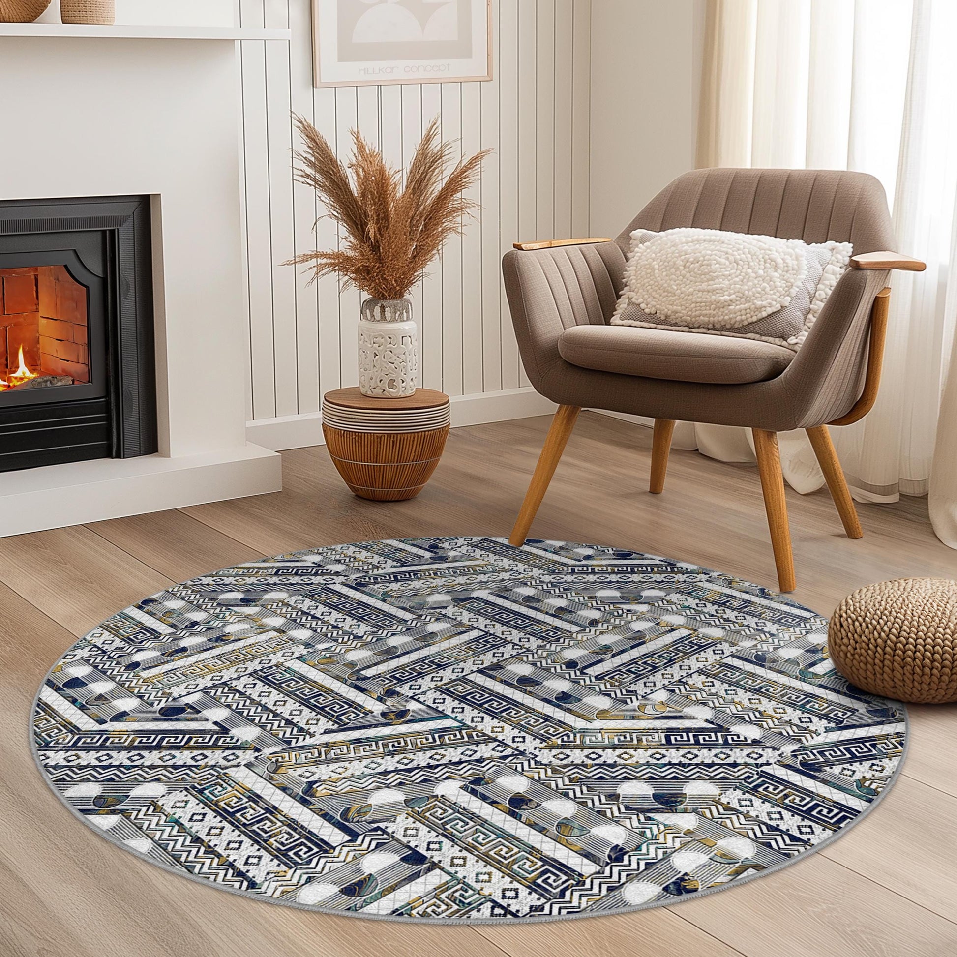 Elegant Geometric Round Area Rug, Modern Round Carpet, Living Room Decor, Stylish Round Rug, Indoor Round Mat