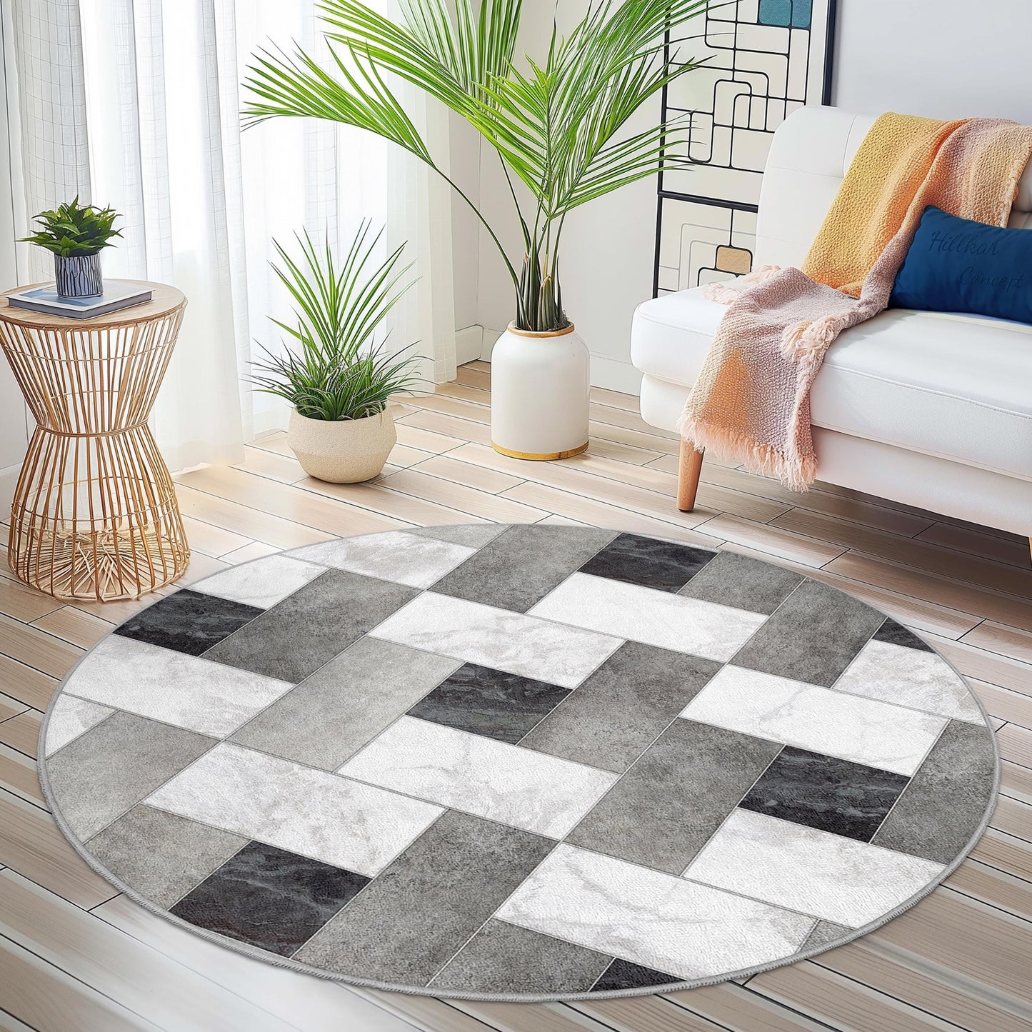 Modern Geometric Round Area Rug, Stylish Round Carpet, Living Room Decor, Soft Round Floor Mat, Contemporary Home Accent