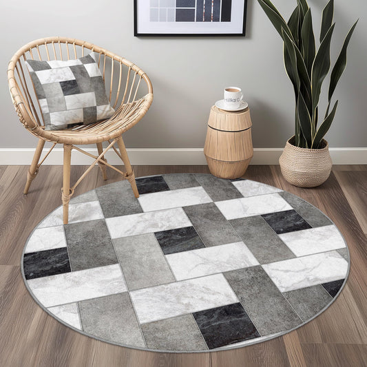 Modern Geometric Round Area Rug, Stylish Round Carpet, Living Room Decor, Soft Round Floor Mat, Contemporary Home Accent