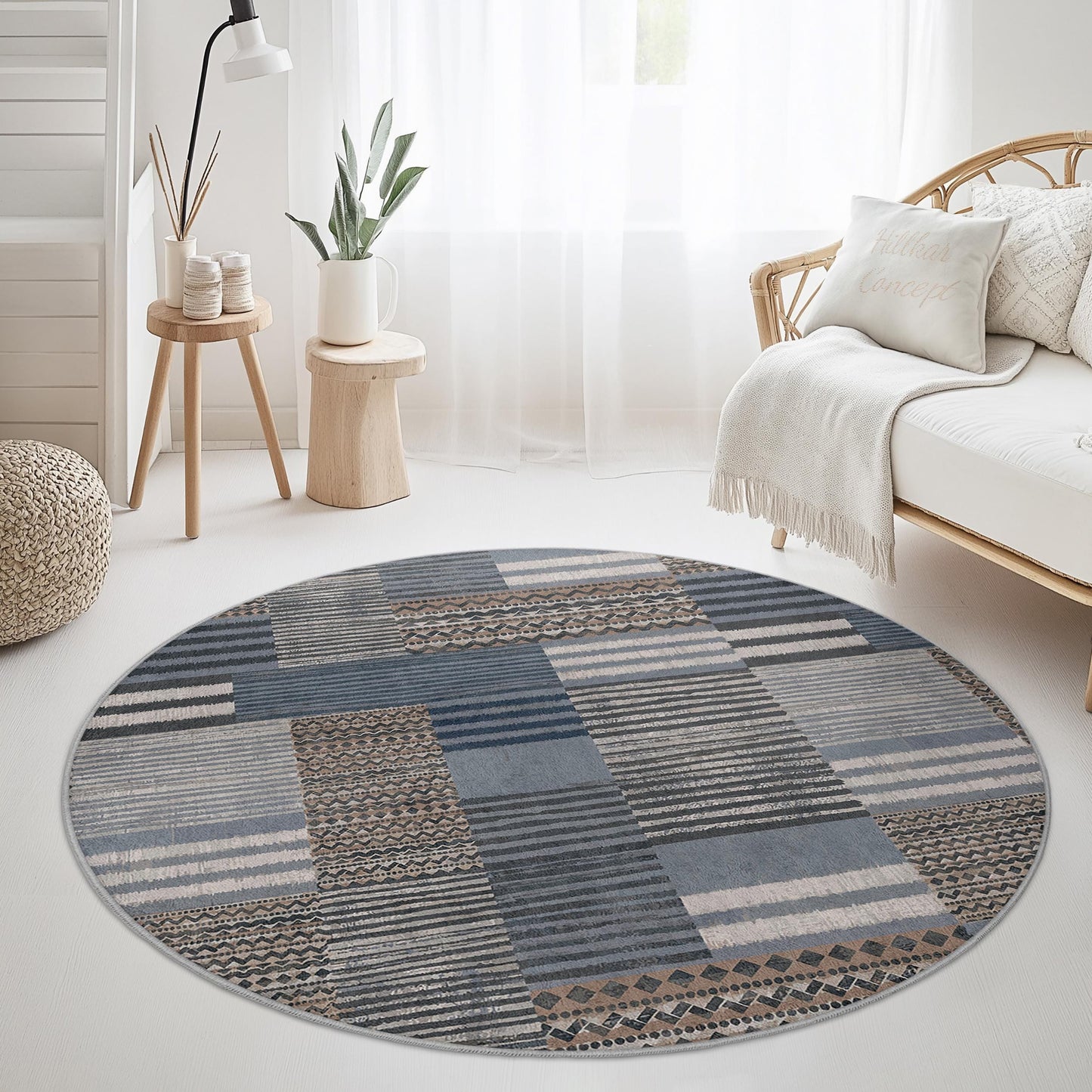 Stylish Round Area Rug, Geometric Pattern Round Carpet, Living Room Decor, Modern Round Rug, Soft Round Floor Mat