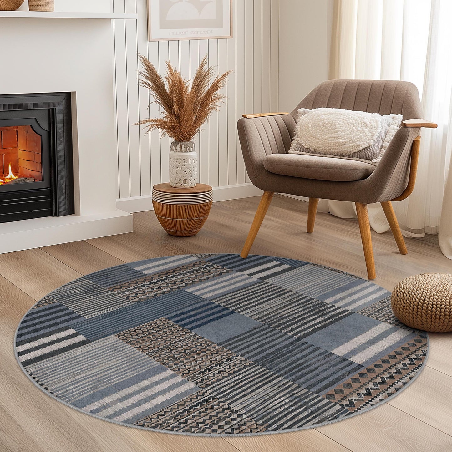 Stylish Round Area Rug, Geometric Pattern Round Carpet, Living Room Decor, Modern Round Rug, Soft Round Floor Mat