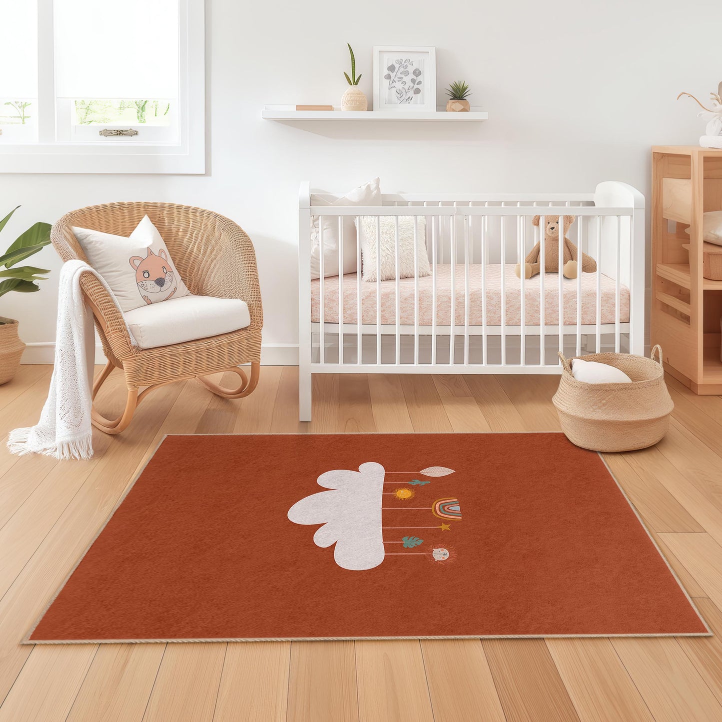 Cloud and Rainbow Kids Rug, Rectangular Playroom Carpet, Nursery Decor, Soft Play Mat for Children's Room, Cozy Toddler Rug