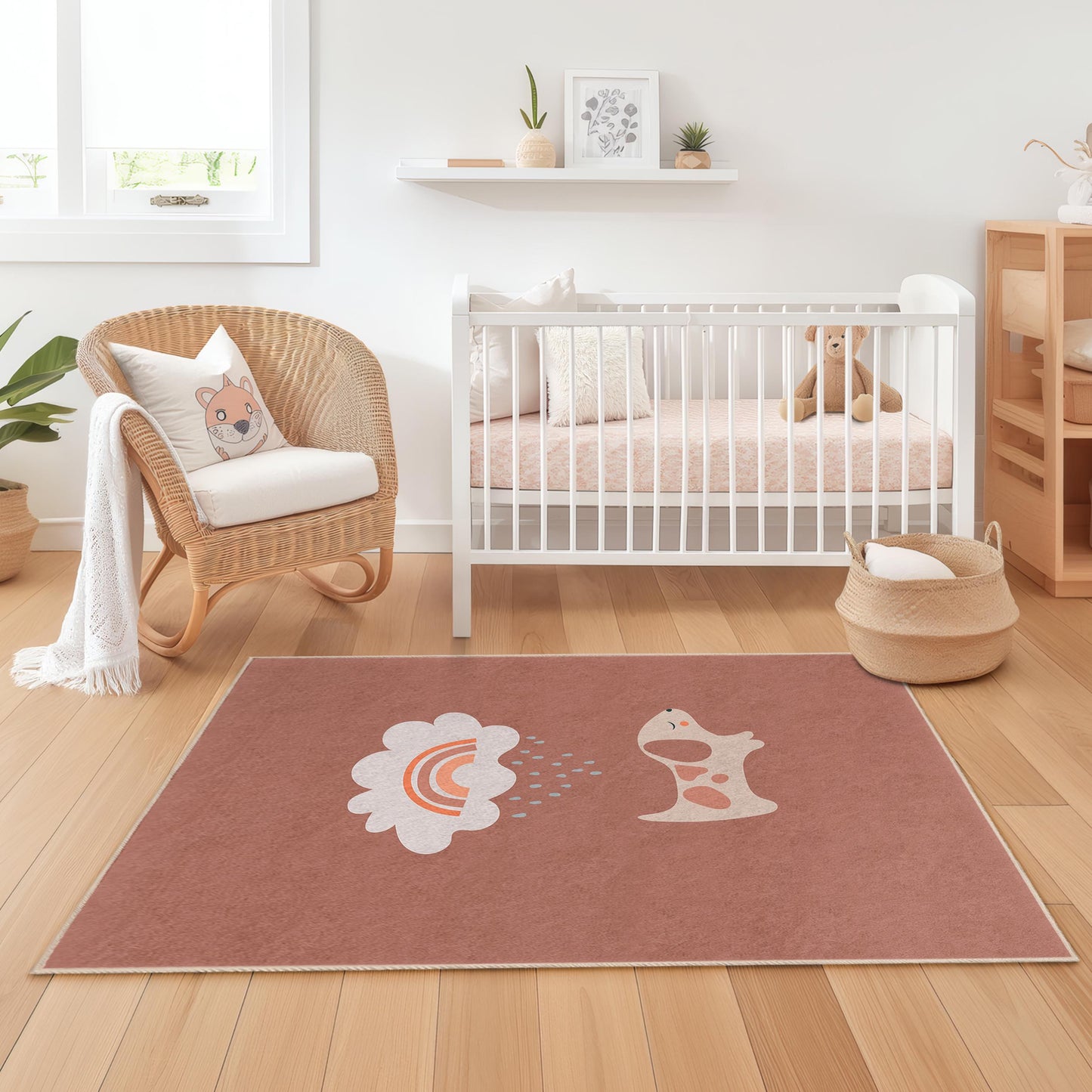 Cute Dog and Rainbow Pattern Rug, Kids Room Rectangle Rug, Playroom Decor, Nursery Carpet, Soft Pet Design for Children