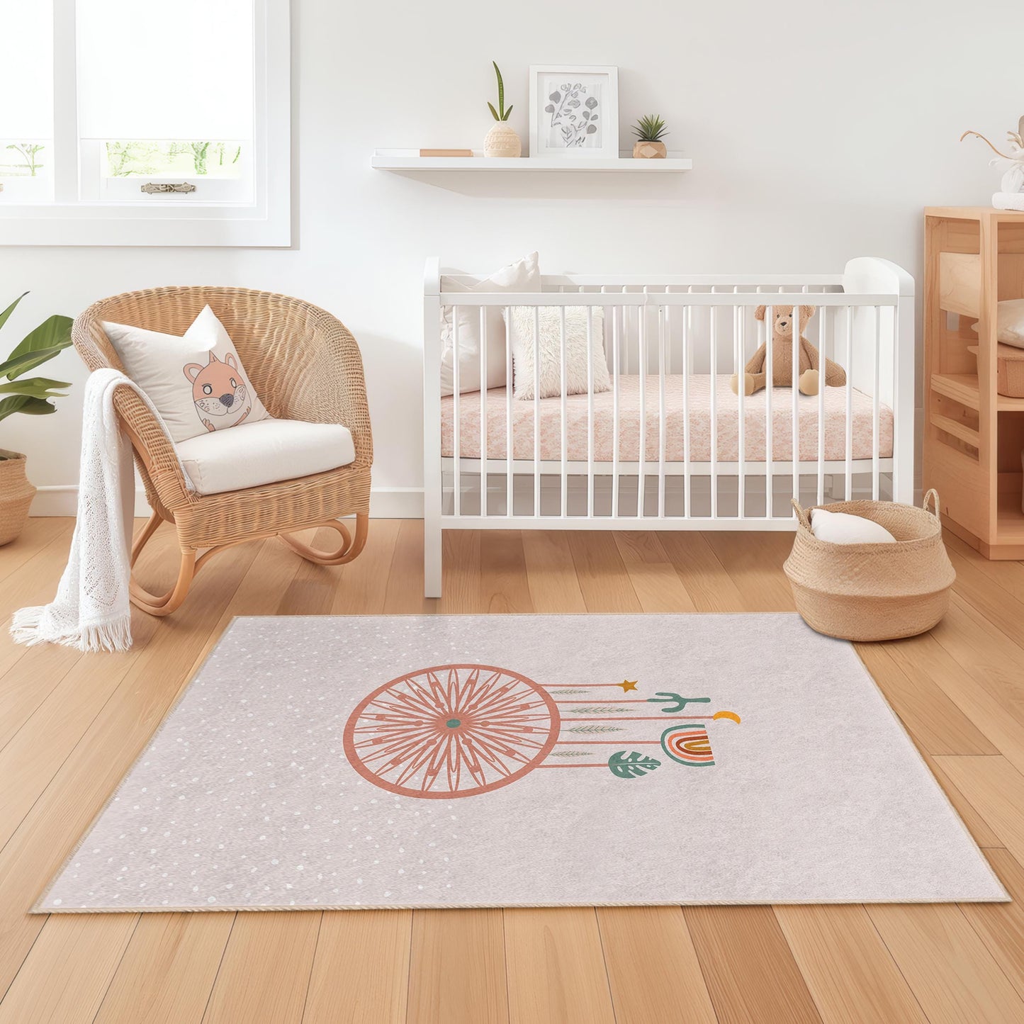 Dream Catcher Design Rectangular Kids Rug, Cute Nursery Carpet, Boho Playroom Decor, Soft Child's Rug for Bedroom