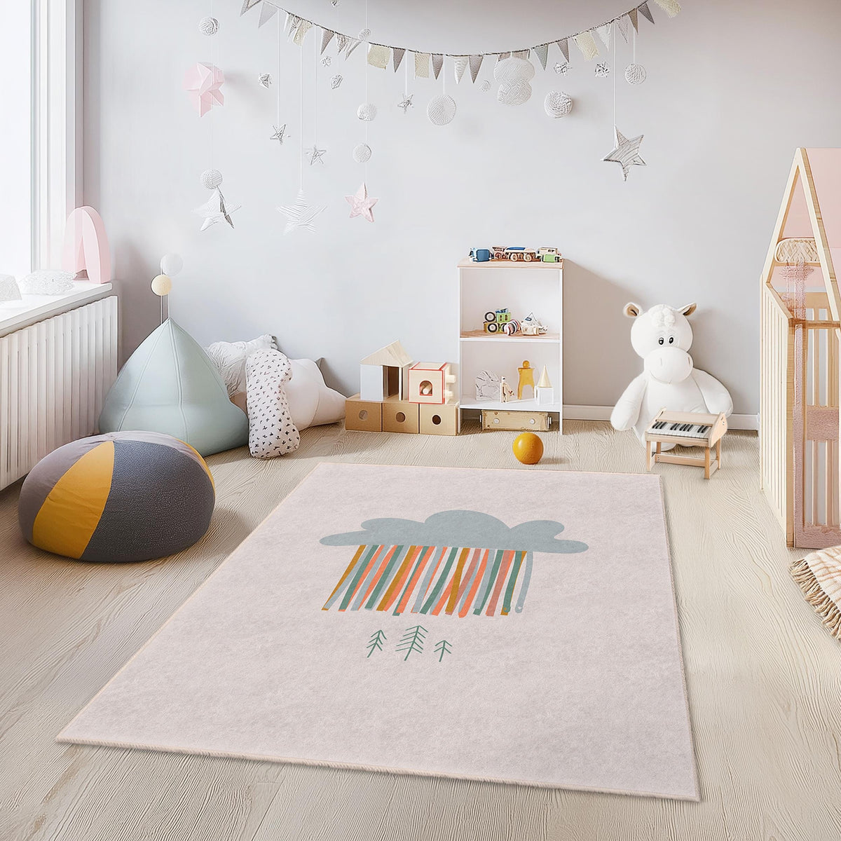 Children S Rugs Colorful Cloud and Rain Rectangular Kids Rug, Nursery Decor, Playroom ...
