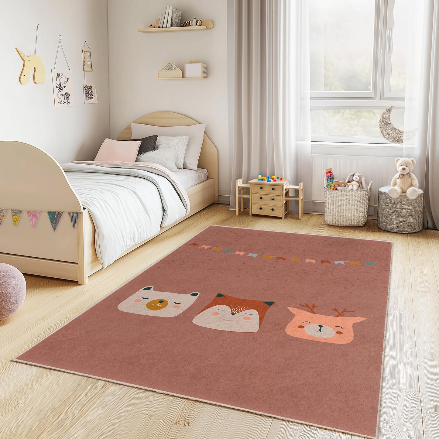 Colorful Animal Faces Kids Rug, Cute Animal Design Rug, Rectangular Kids Room Carpet, Nursery Decor, Playroom Rug, Soft Baby Rug