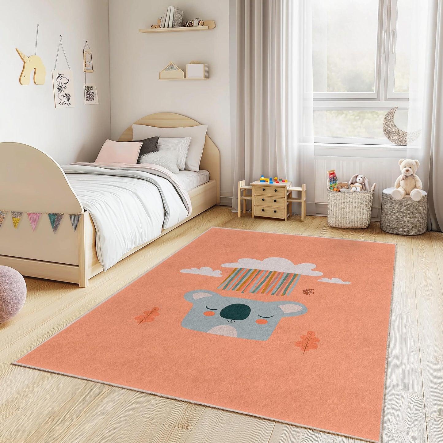 Cute Koala Kids Room Rug, Rectangular Play Mat for Nursery, Childrens Room Decor, Soft and Cozy Carpet, Adorable Animal Rug