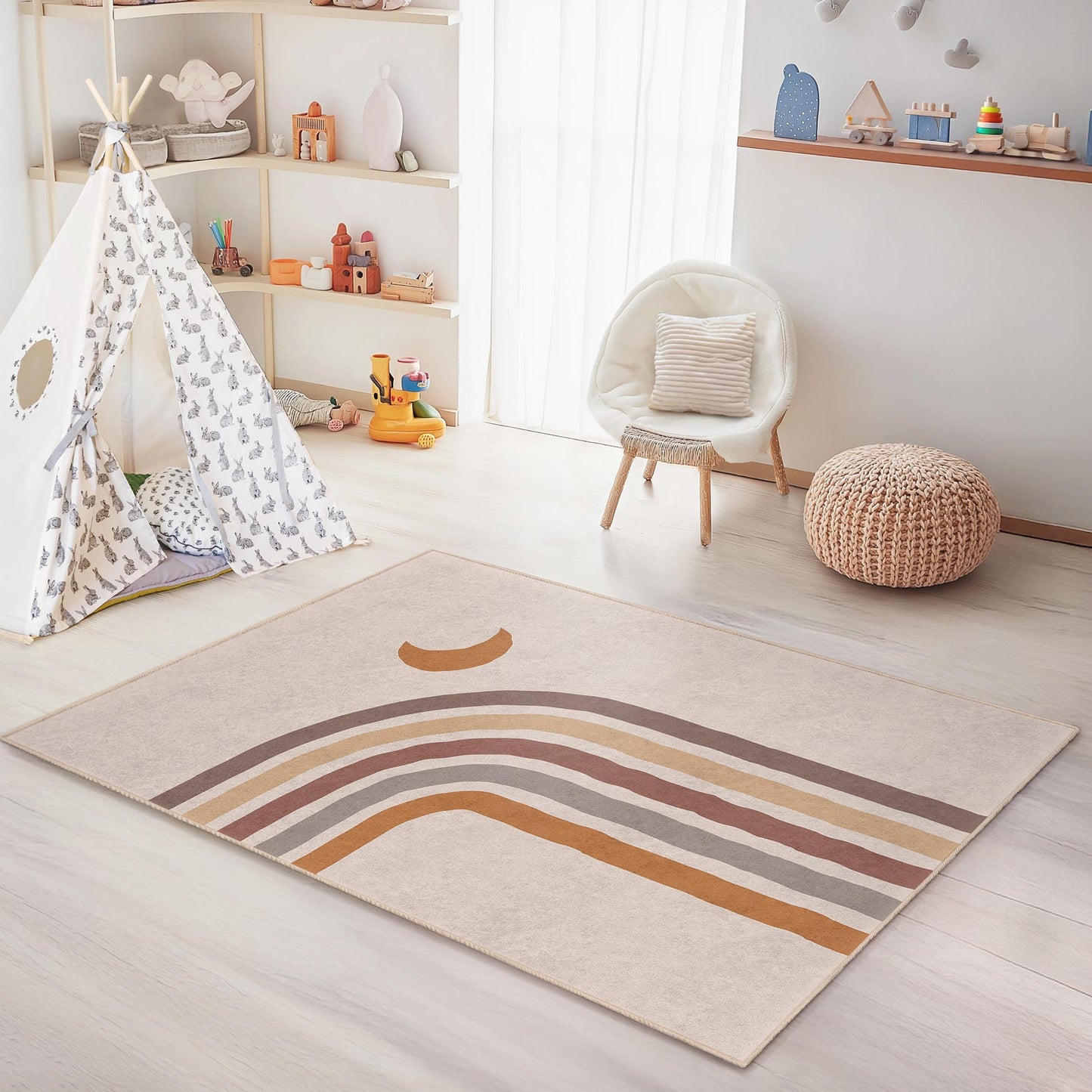 Rainbow Stripes Kids Rectangle Rug, Colorful Playroom Carpet, Soft Nursery Area Rug, Modern Kids Decor, Baby Room Rug