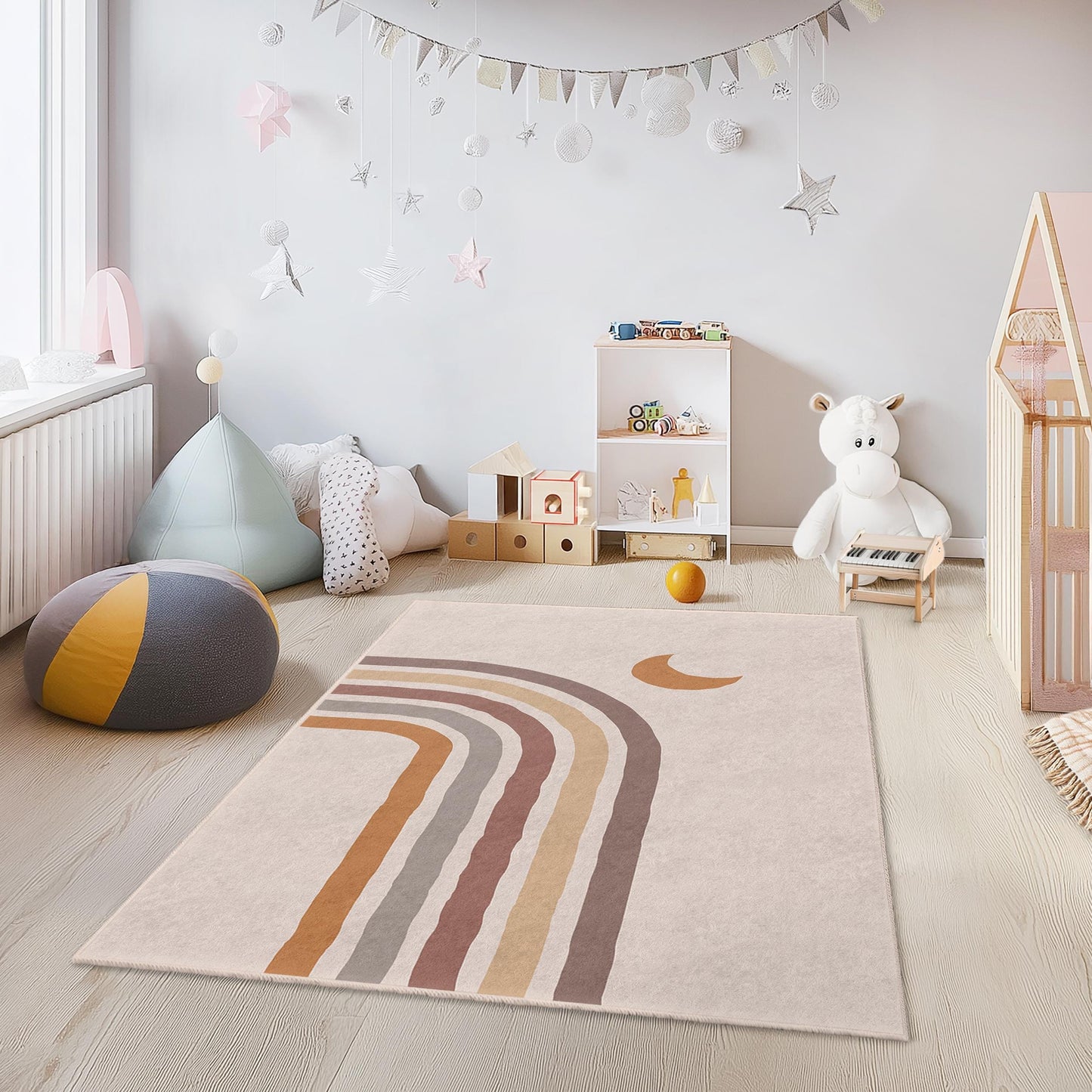Rainbow Stripes Kids Rectangle Rug, Colorful Playroom Carpet, Soft Nursery Area Rug, Modern Kids Decor, Baby Room Rug