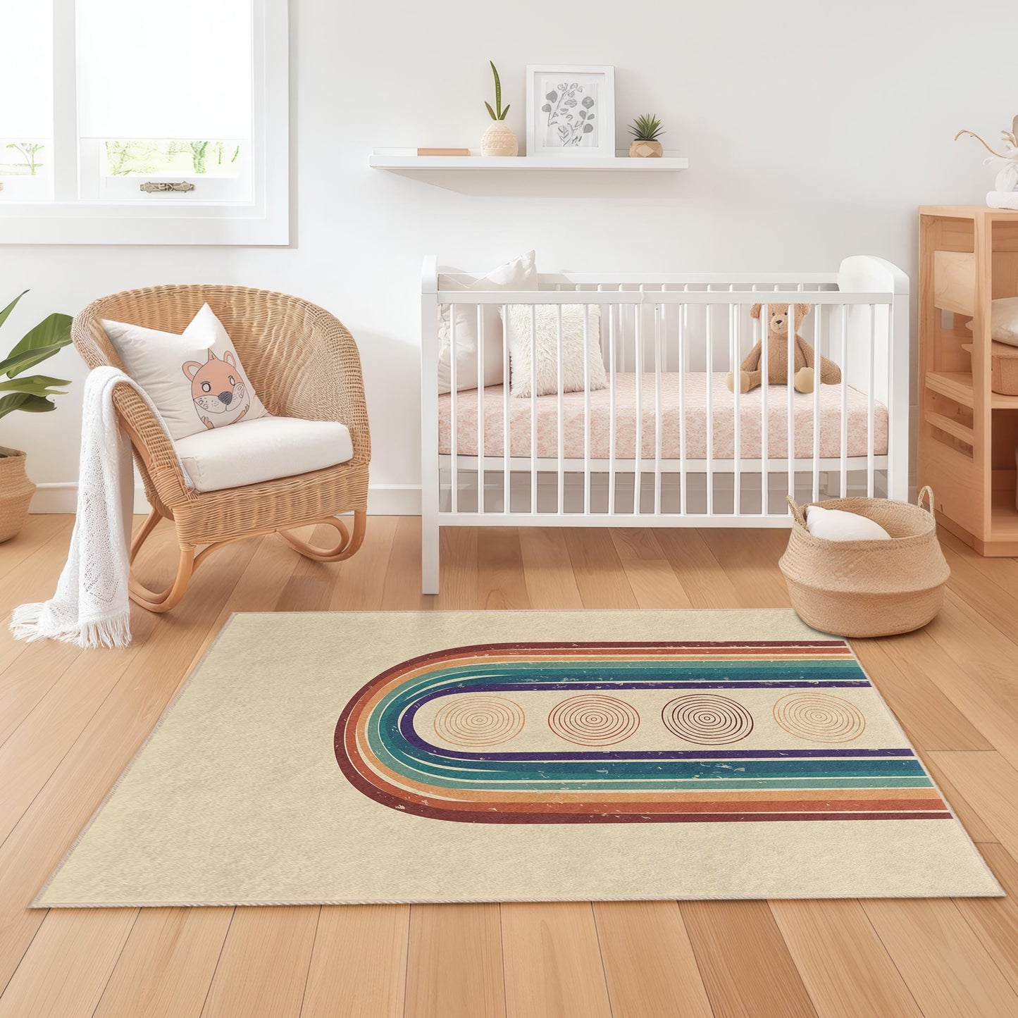 Colorful Rainbow Stripes Rectangular Kids Rug, Boho Nursery Carpet, Modern Playroom Decor, Soft Kids Area Rug, Unique Children's Rug