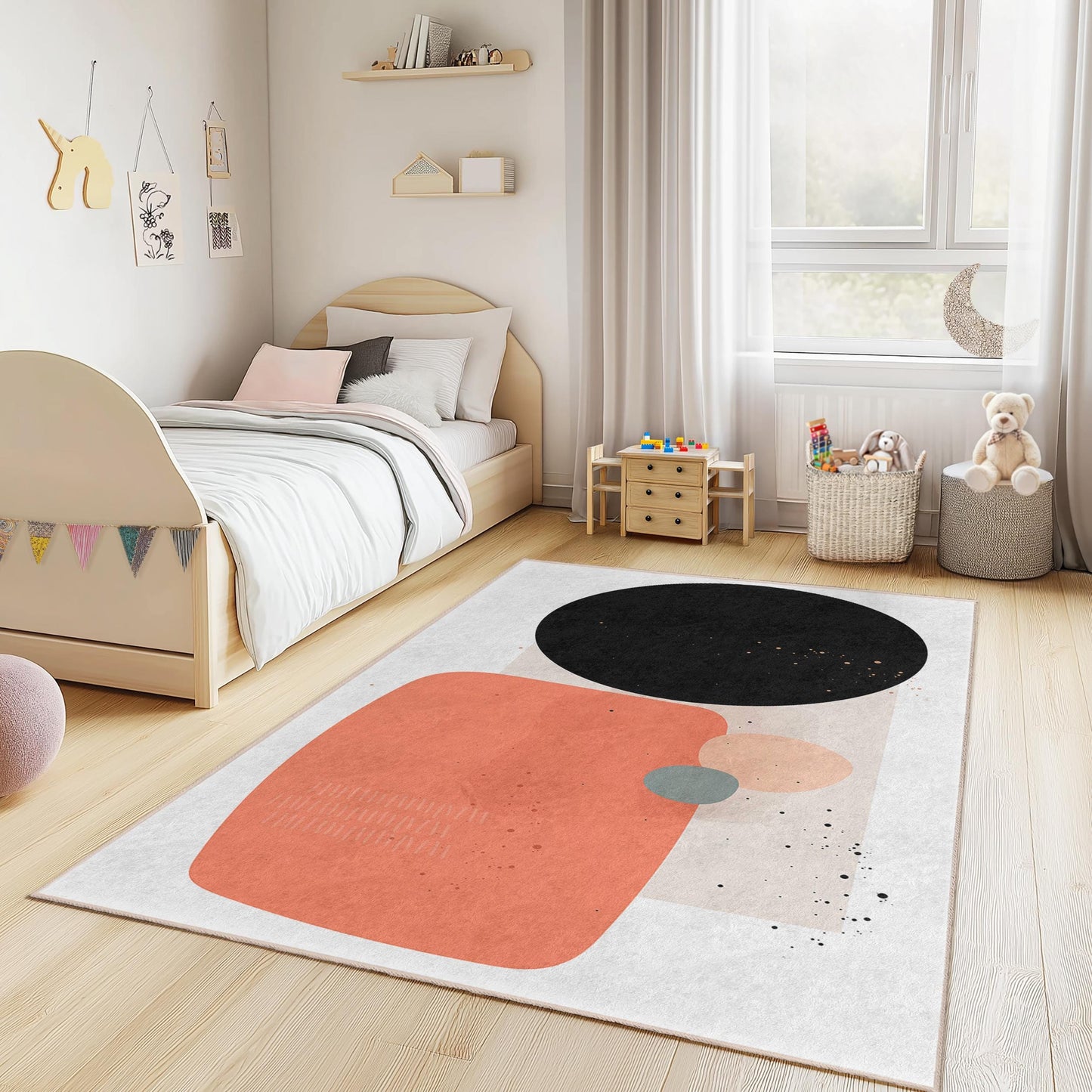 Abstract Geometric Pattern Kids Rectangle Rug, Playroom Decor, Soft Carpet for Children, Modern Nursery Area Rug, Stylish Home Decor
