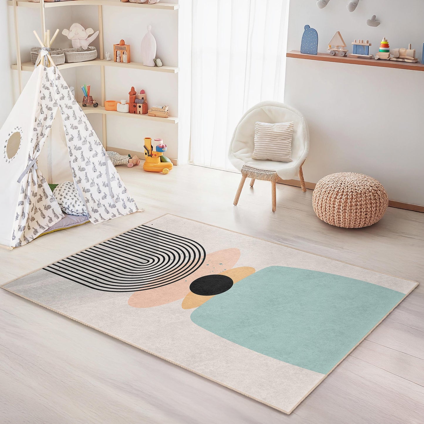 Modern Geometric Rectangular Rug, Abstract Design Area Carpet, Stylish Living Room Rug, Kids Room Decor, Unique Home Accent
