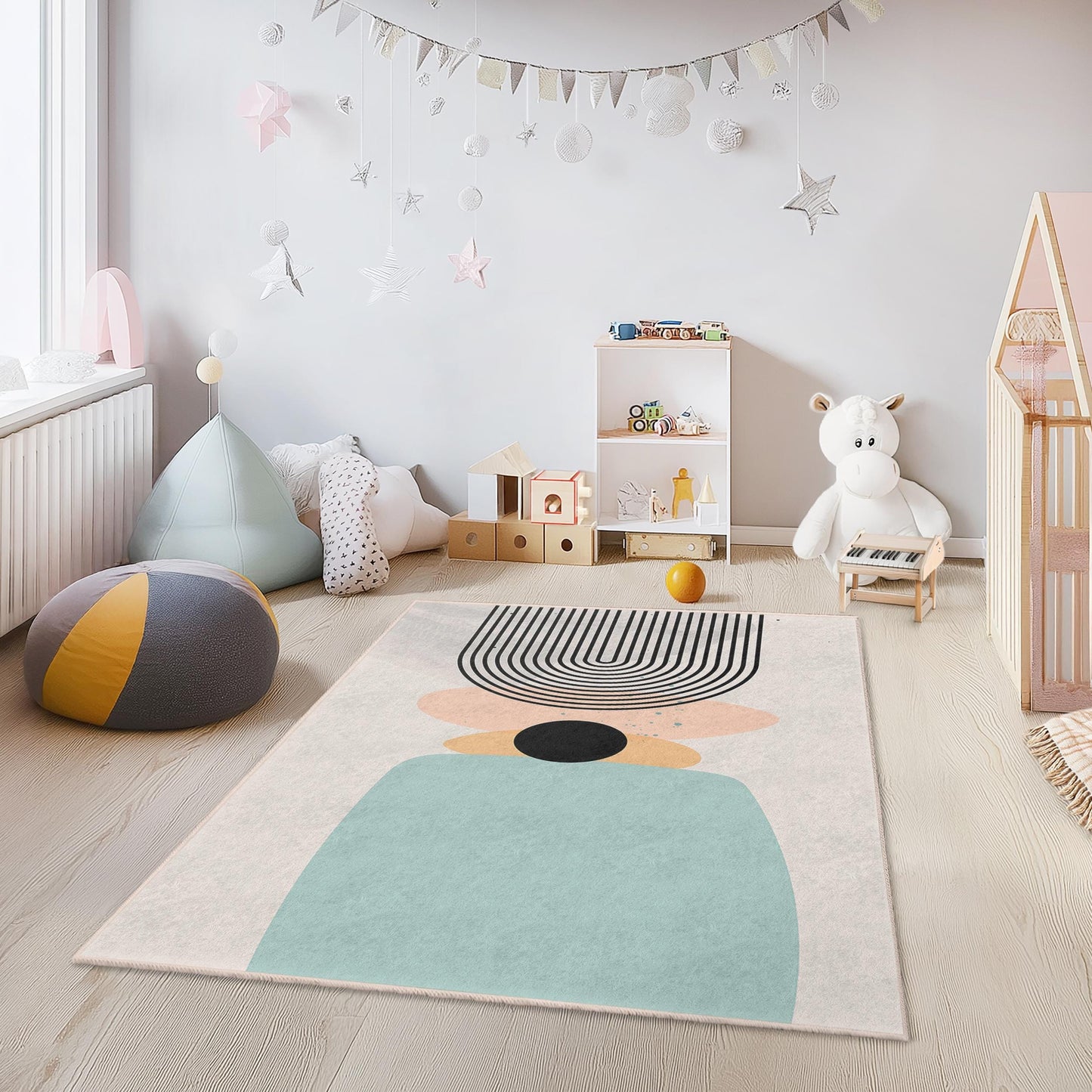 Modern Geometric Rectangular Rug, Abstract Design Area Carpet, Stylish Living Room Rug, Kids Room Decor, Unique Home Accent