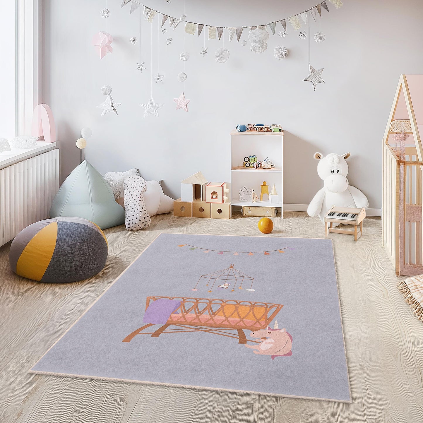 Unicorn Dream Rectangular Kids Rug, Cute Unicorn Nursery Rug, Playroom Decor, Soft Baby Room Carpet, Kids Room Flooring
