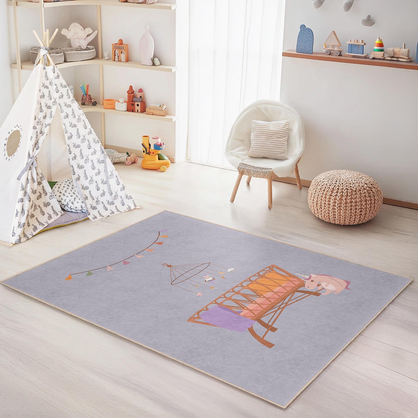 Unicorn Dream Rectangular Kids Rug, Cute Unicorn Nursery Rug, Playroom Decor, Soft Baby Room Carpet, Kids Room Flooring