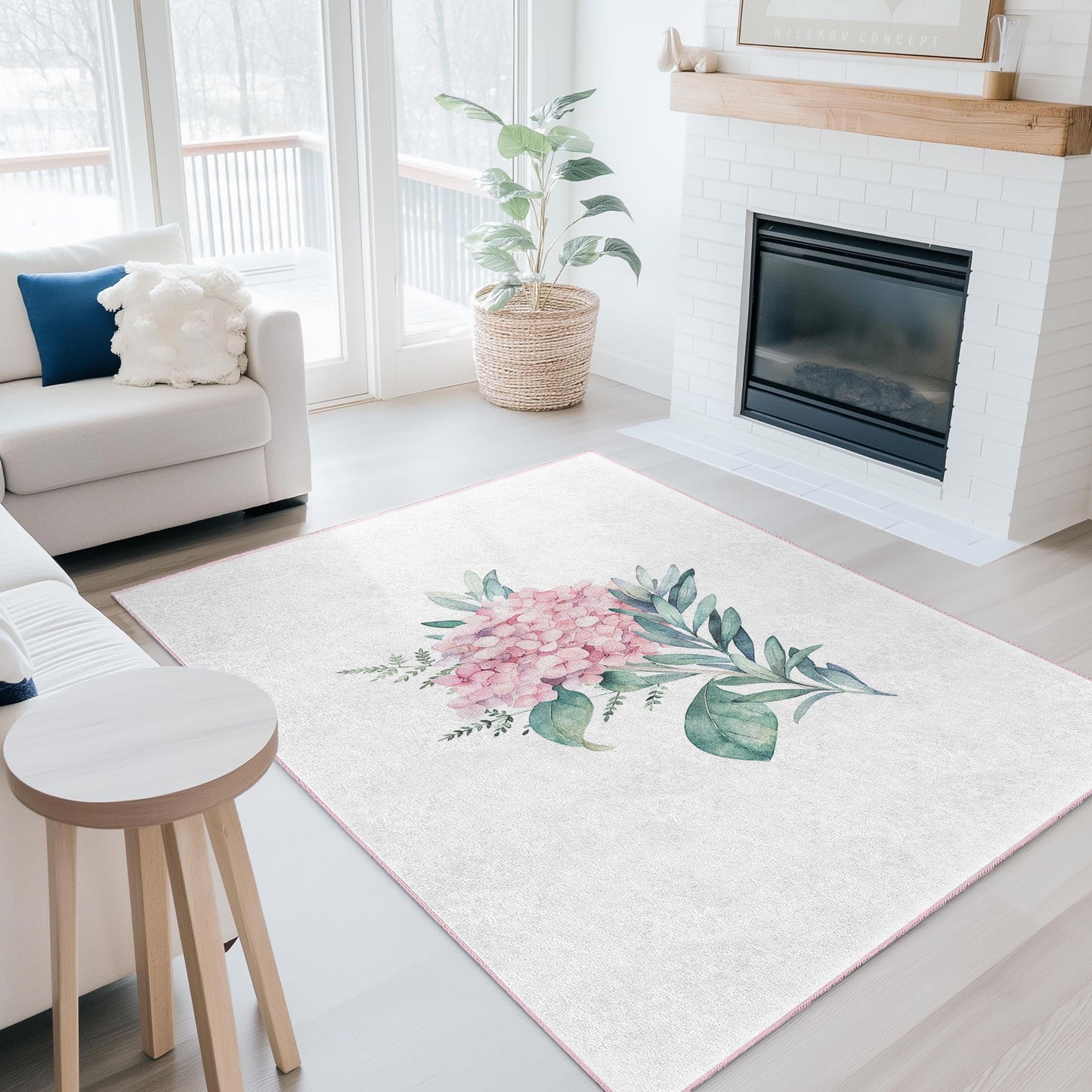 Soft Floral Rectangular Area Rug, Pink Flower Carpet for Living Room, Home Decor, Cozy Bedroom Rug, Elegant Floral Design