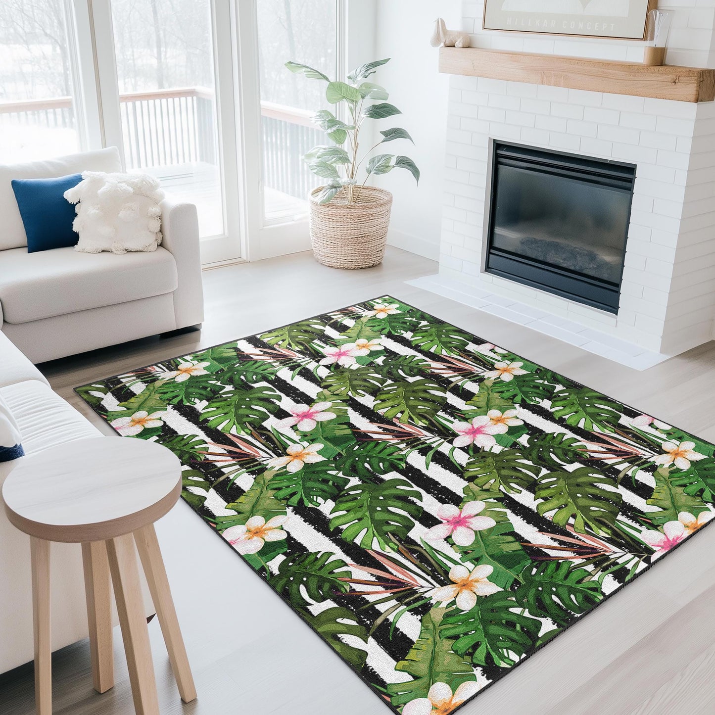 Tropical Leaves Area Rug, Floral Pattern Rectangle Rug, Living Room Carpet, Modern Home Decor, Indoor Outdoor Rug, Bohemian Style