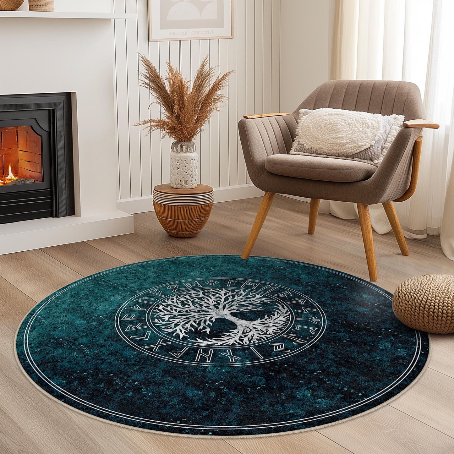 Tree of Life Round Area Rug, Bohemian Decorative Rug, Circular Living Room Carpet, Nature-Inspired Home Decor, Eco-Friendly Rug
