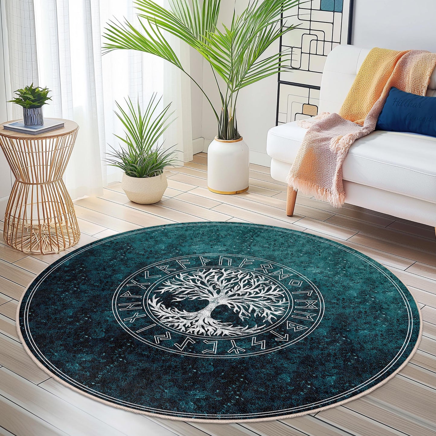 Tree of Life Round Area Rug, Bohemian Decorative Rug, Circular Living Room Carpet, Nature-Inspired Home Decor, Eco-Friendly Rug