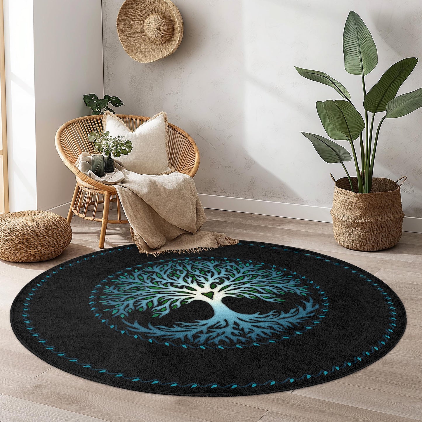 Vibrant Tree of Life Round Area Rug, Artistic Round Carpet, Living Room Decor, Nature Inspired Rug, Eco-Friendly Home Accent