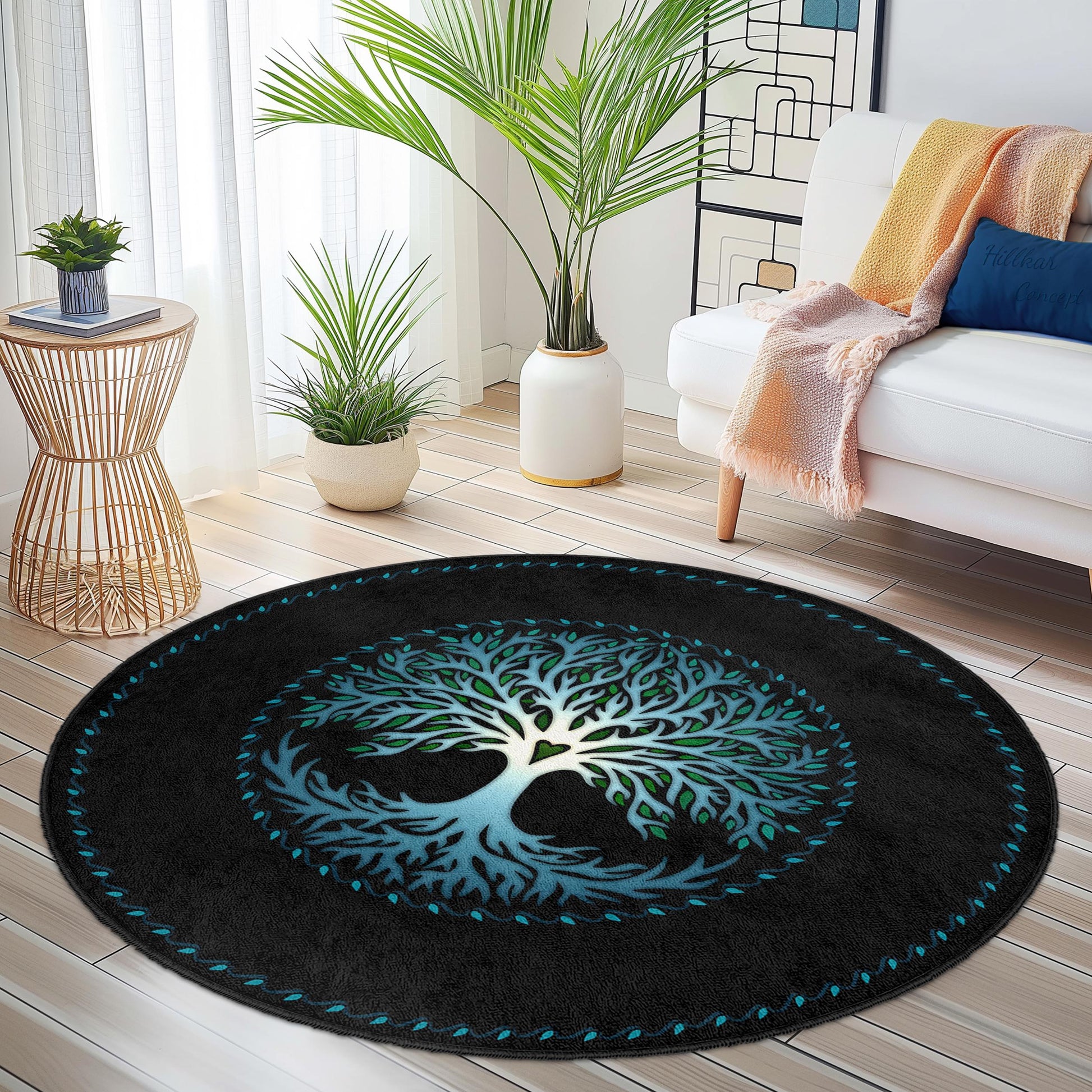 Vibrant Tree of Life Round Area Rug, Artistic Round Carpet, Living Room Decor, Nature Inspired Rug, Eco-Friendly Home Accent