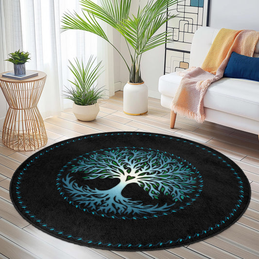 Vibrant Tree of Life Round Area Rug, Artistic Round Carpet, Living Room Decor, Nature Inspired Rug, Eco-Friendly Home Accent